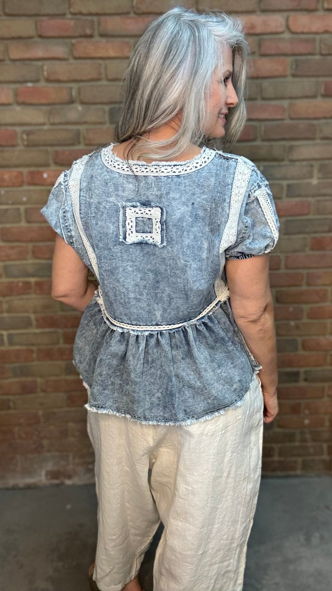 Denim Butterfly Baby Doll Top - Vintage Vault Boutique
