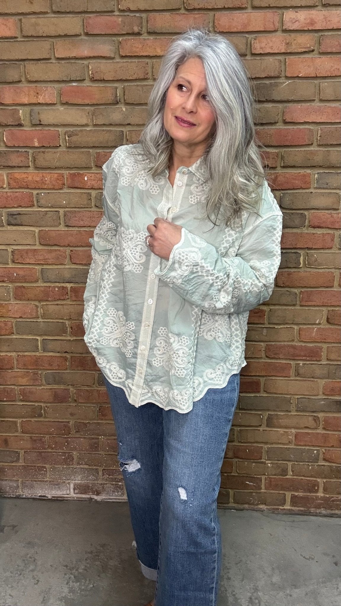 Mint Lace Shirt - Vintage Vault Boutique