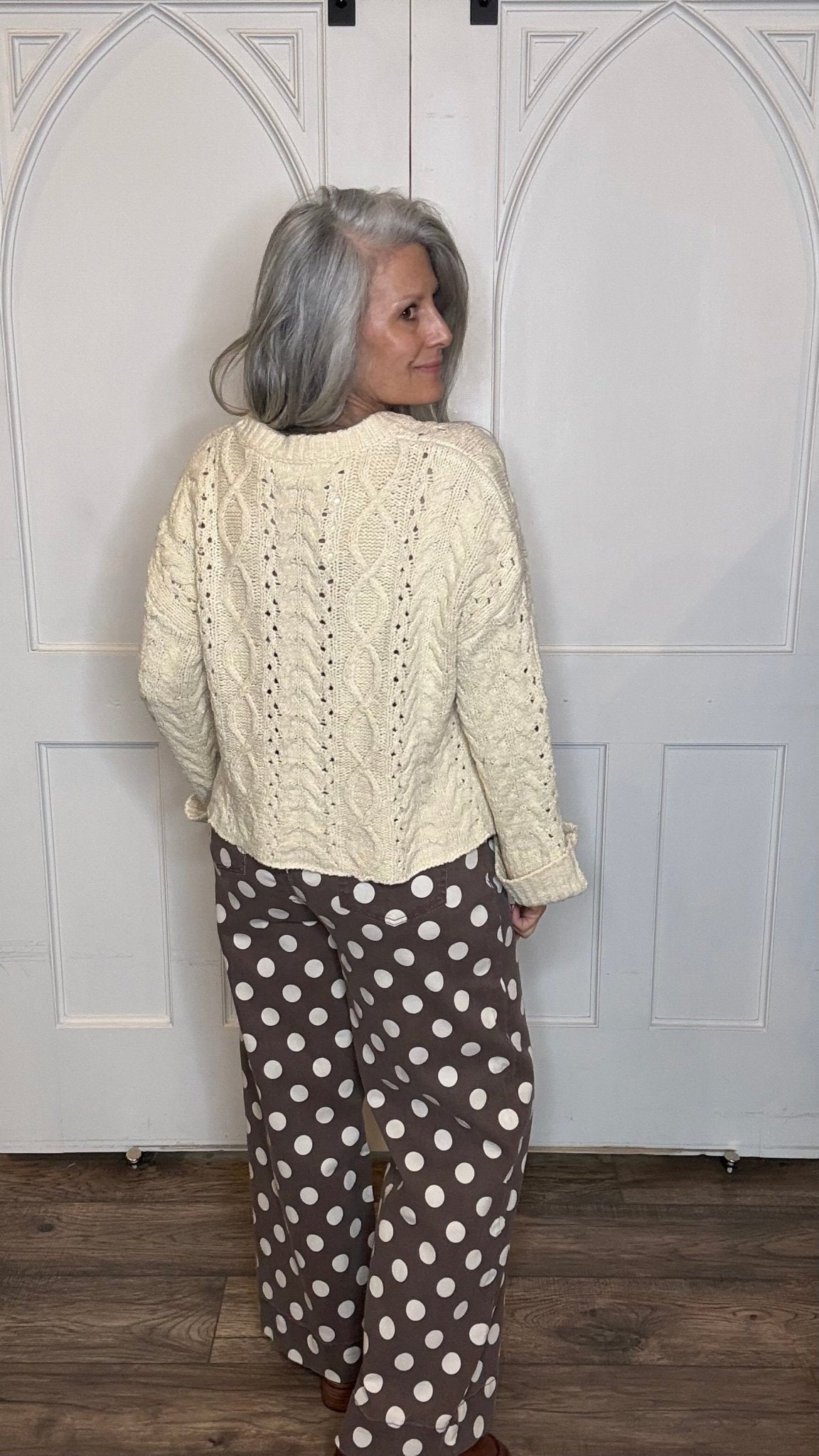 Oatmeal Cable Knit Henley Sweater - Vintage Vault Boutique