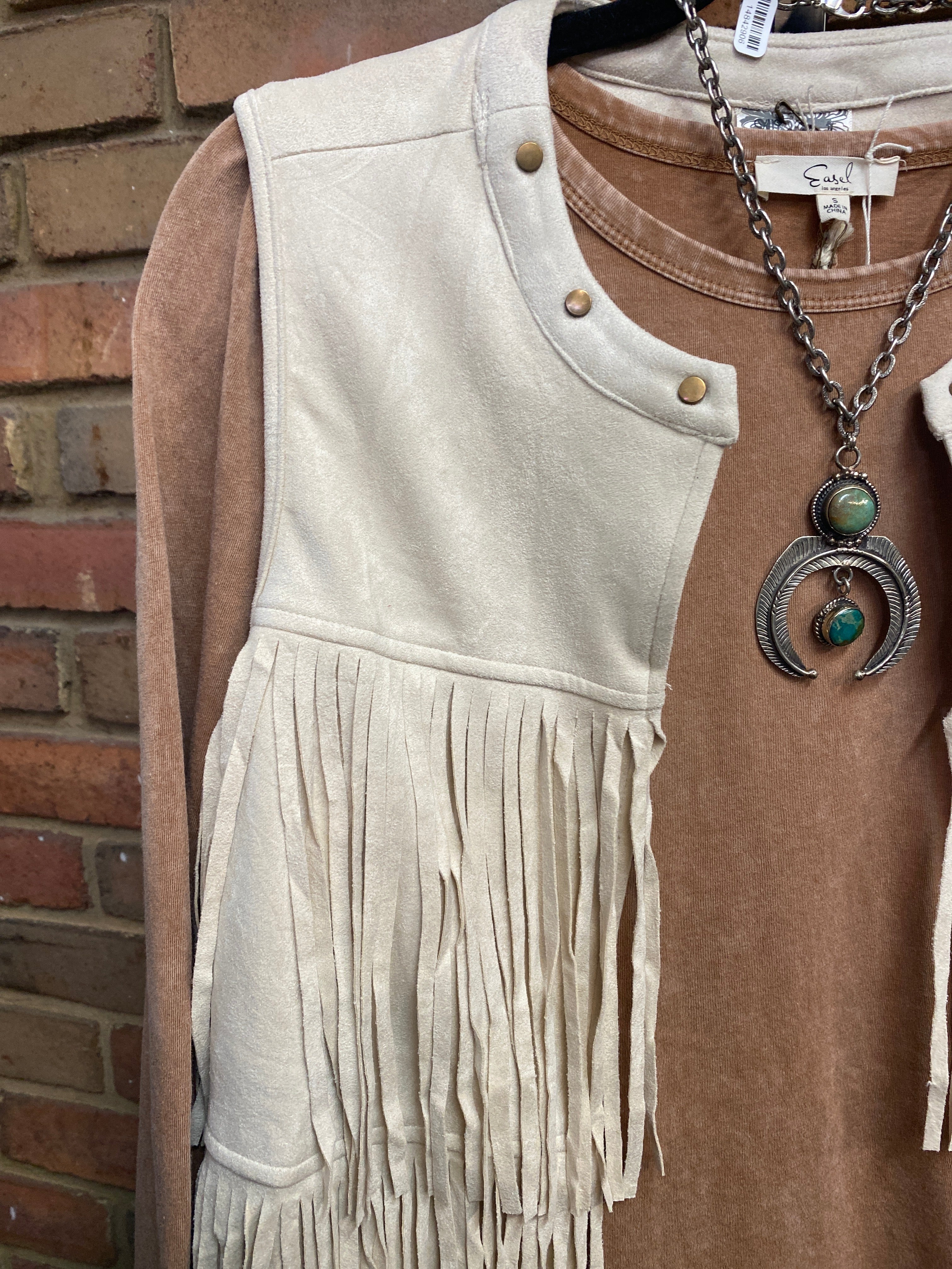 Fringe Suede Vest in Natural