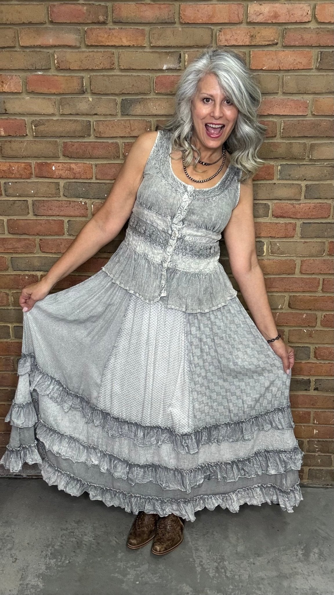 Grey Ruffle Skirt - Vintage Vault Boutique