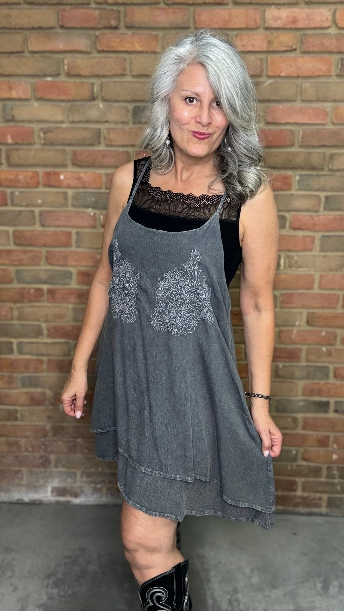 Long Charcoal Tunic Tank - Vintage Vault Boutique
