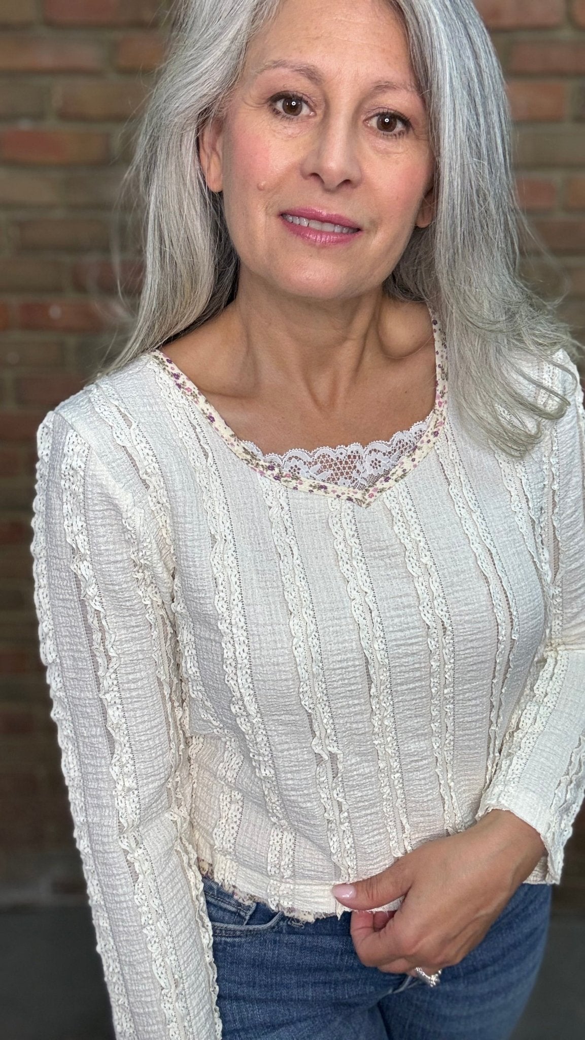 Cream Lace Detail Top - Vintage Vault Boutique