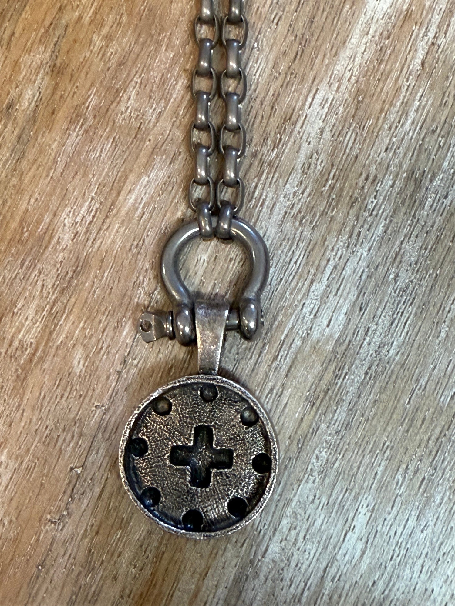 Small Cross Coin on Shackle Necklace