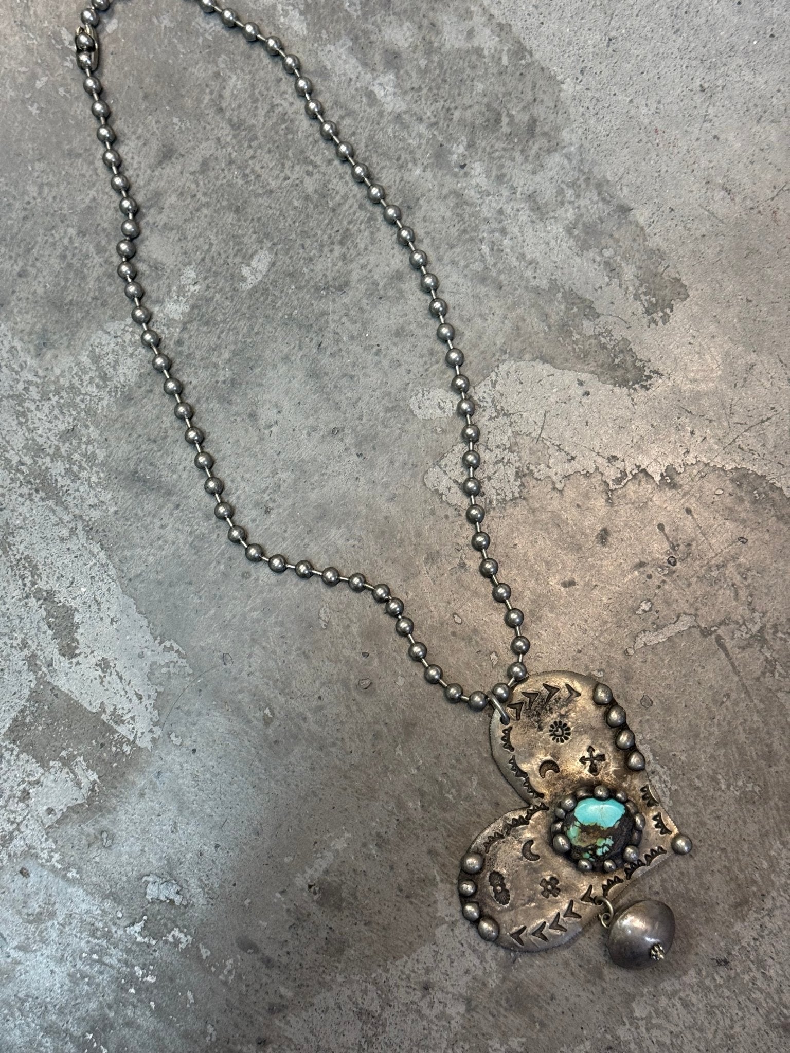 Turquoise Heart Necklace on Ball Chain - Vintage Vault Boutique
