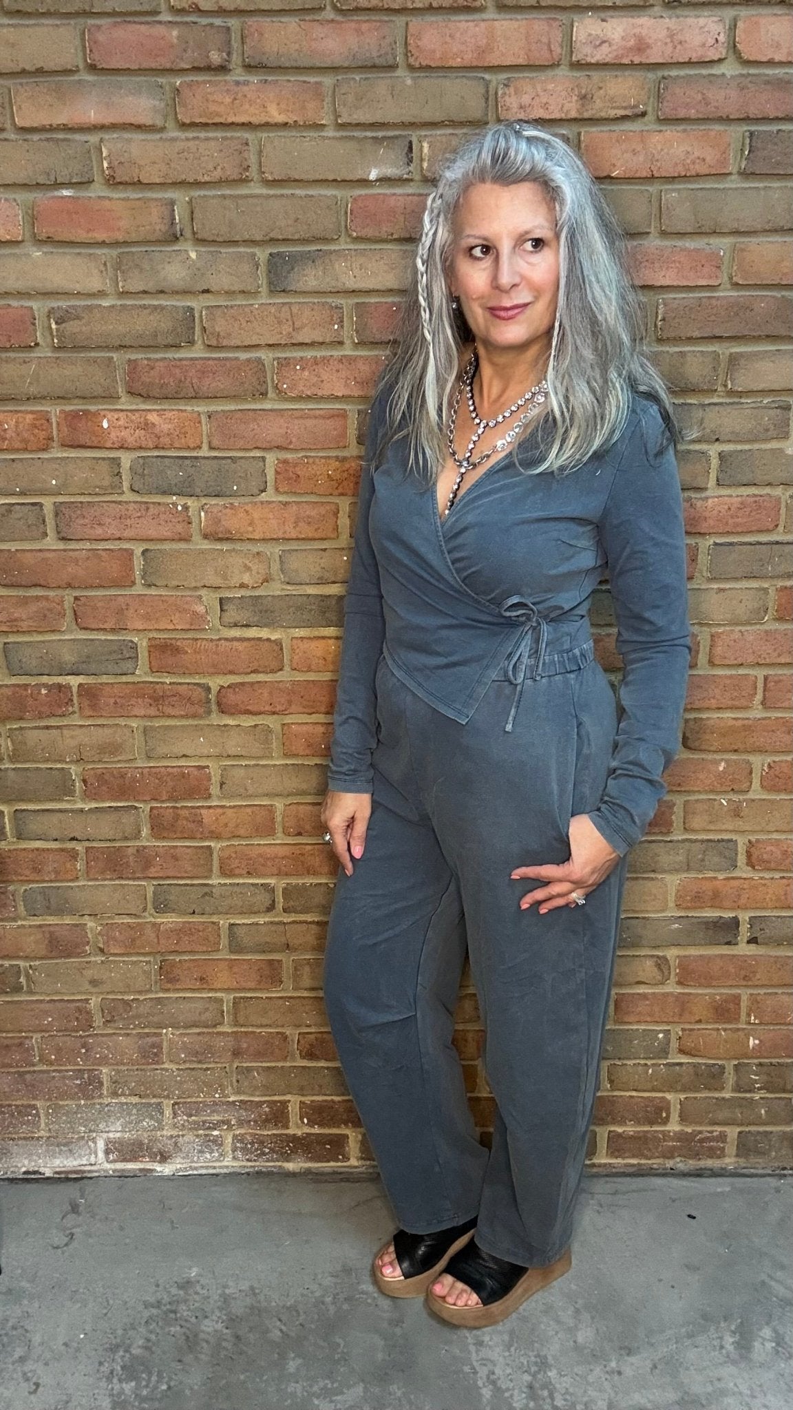 Teal Mineral Washed Tie Jumpsuit - Vintage Vault Boutique