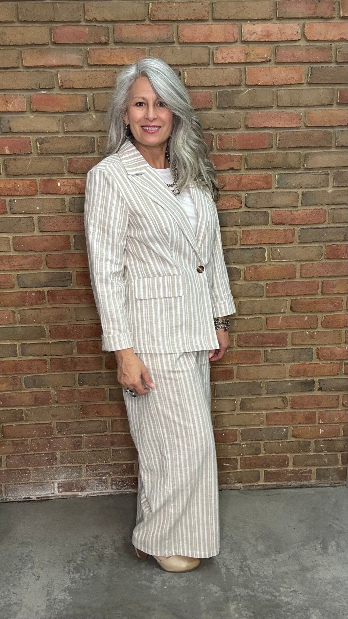 Linen Striped Wide Leg Pant - Vintage Vault Boutique