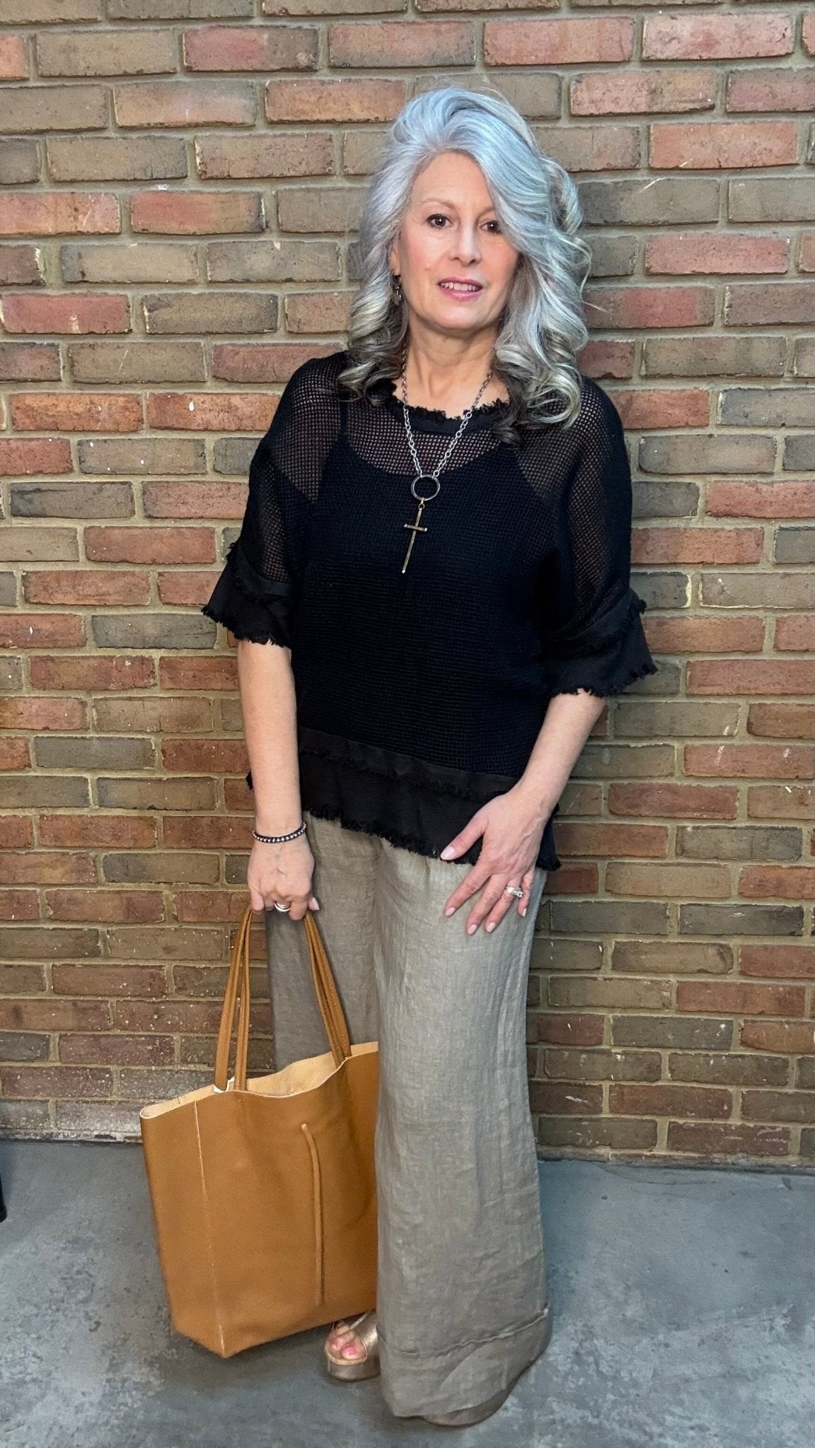 Taupe Wide Leg Cuff Pant - Vintage Vault Boutique