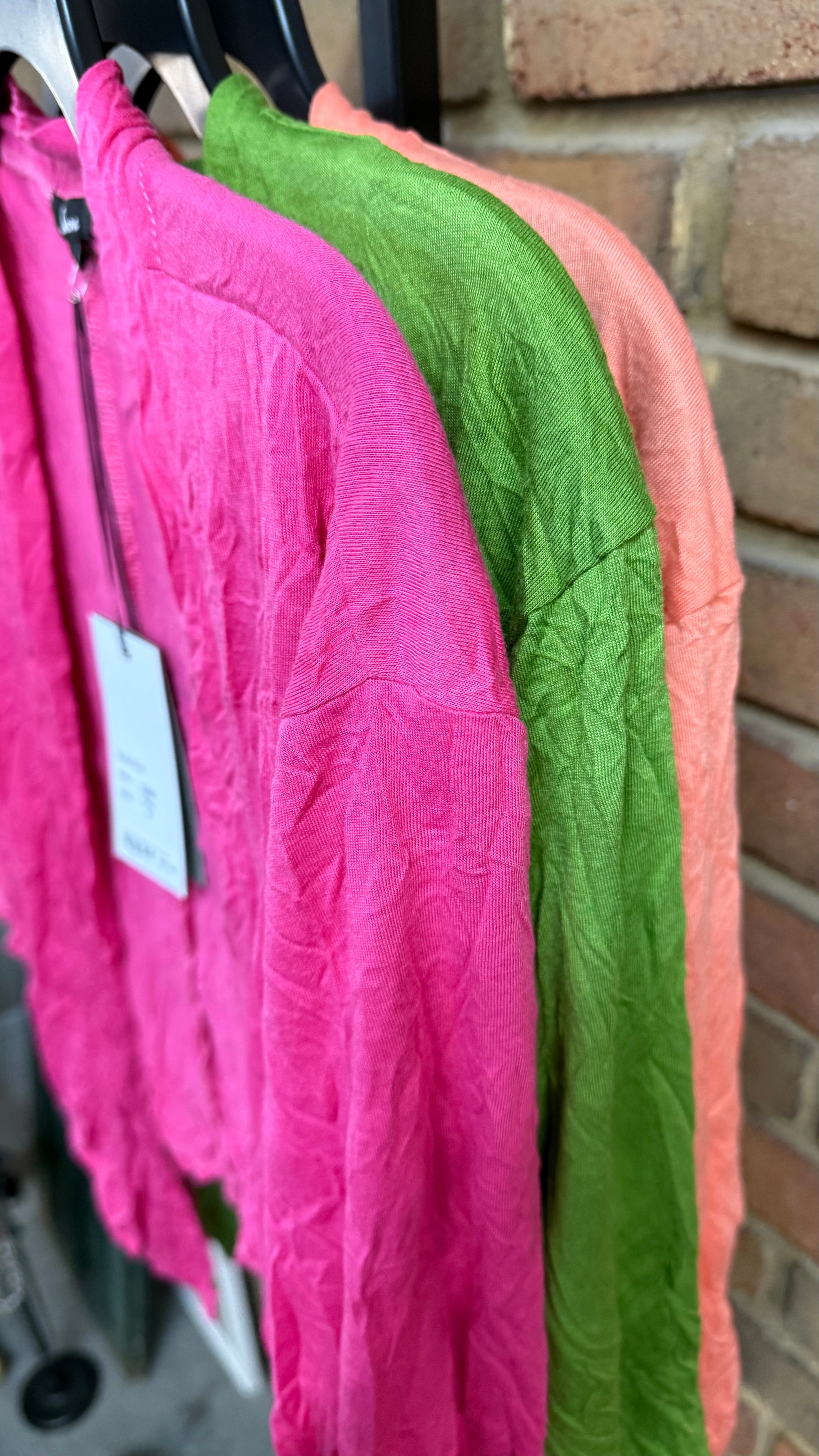 Solid Crinkle Tie Cardi Pink