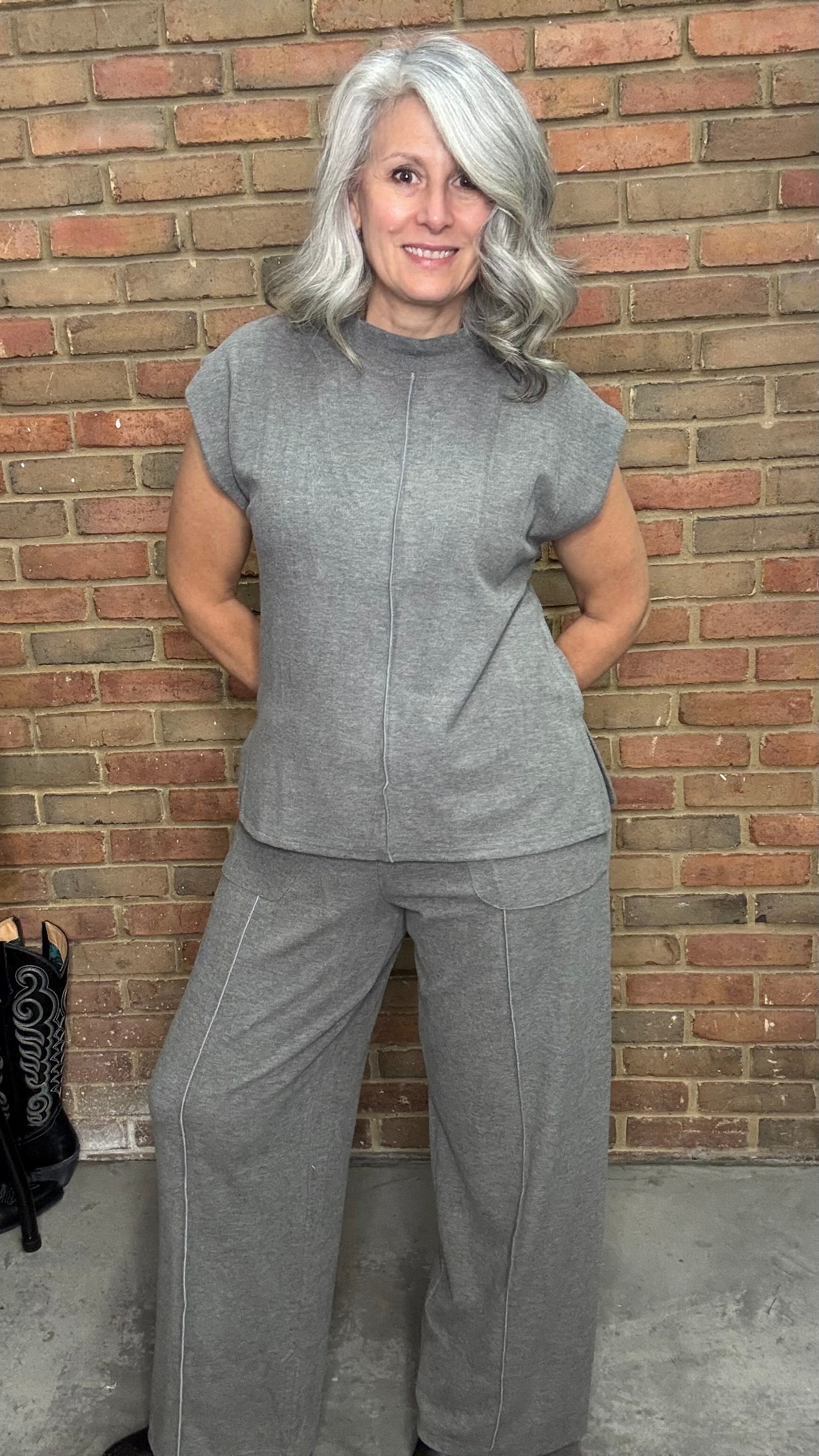 Grey Solid Detail Sleeveless Top