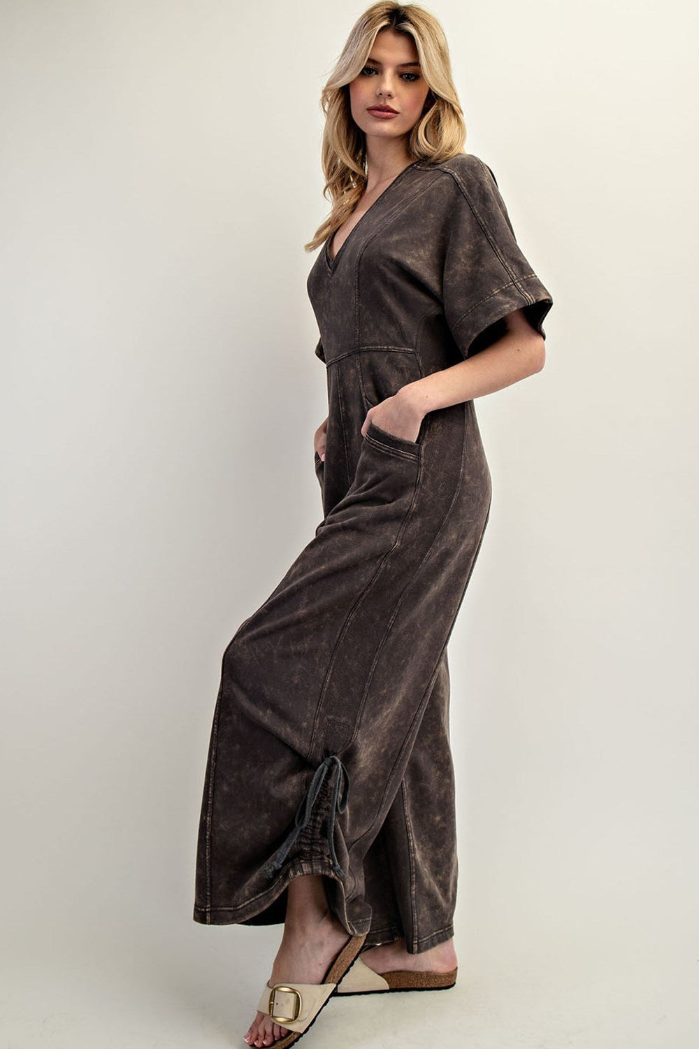 Ash Black Short Sleeve V-Neck Jumpsuit