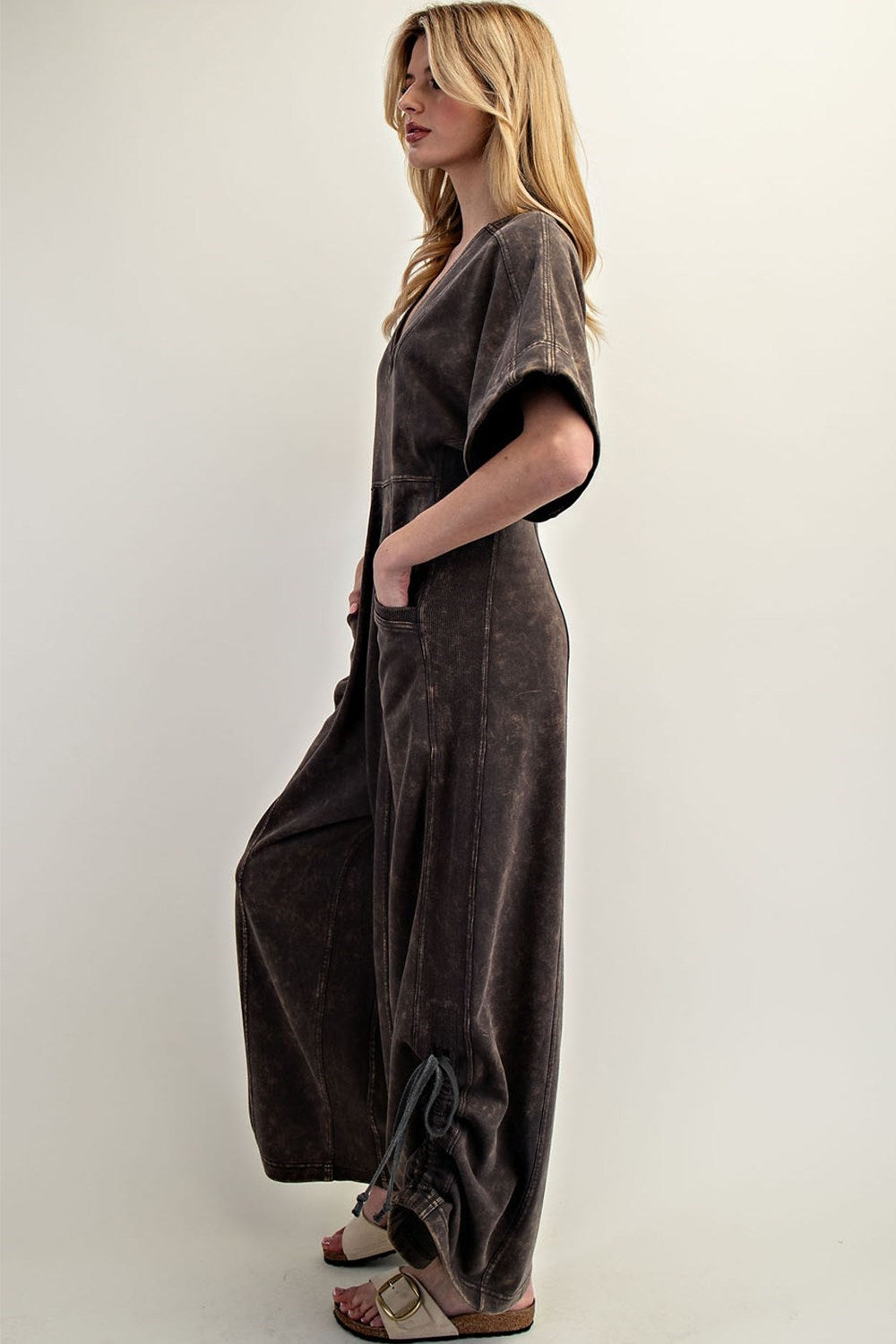 Ash Black Short Sleeve V-Neck Jumpsuit