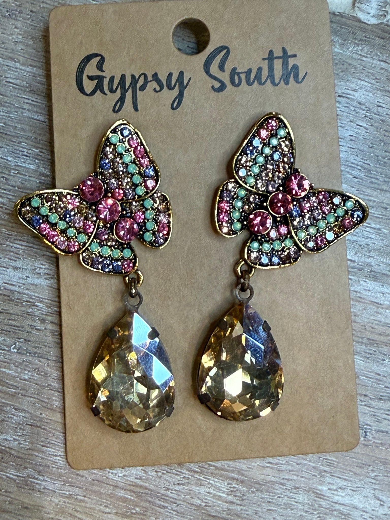 Butterfly with Crystal Drop Earring - Vintage Vault Boutique