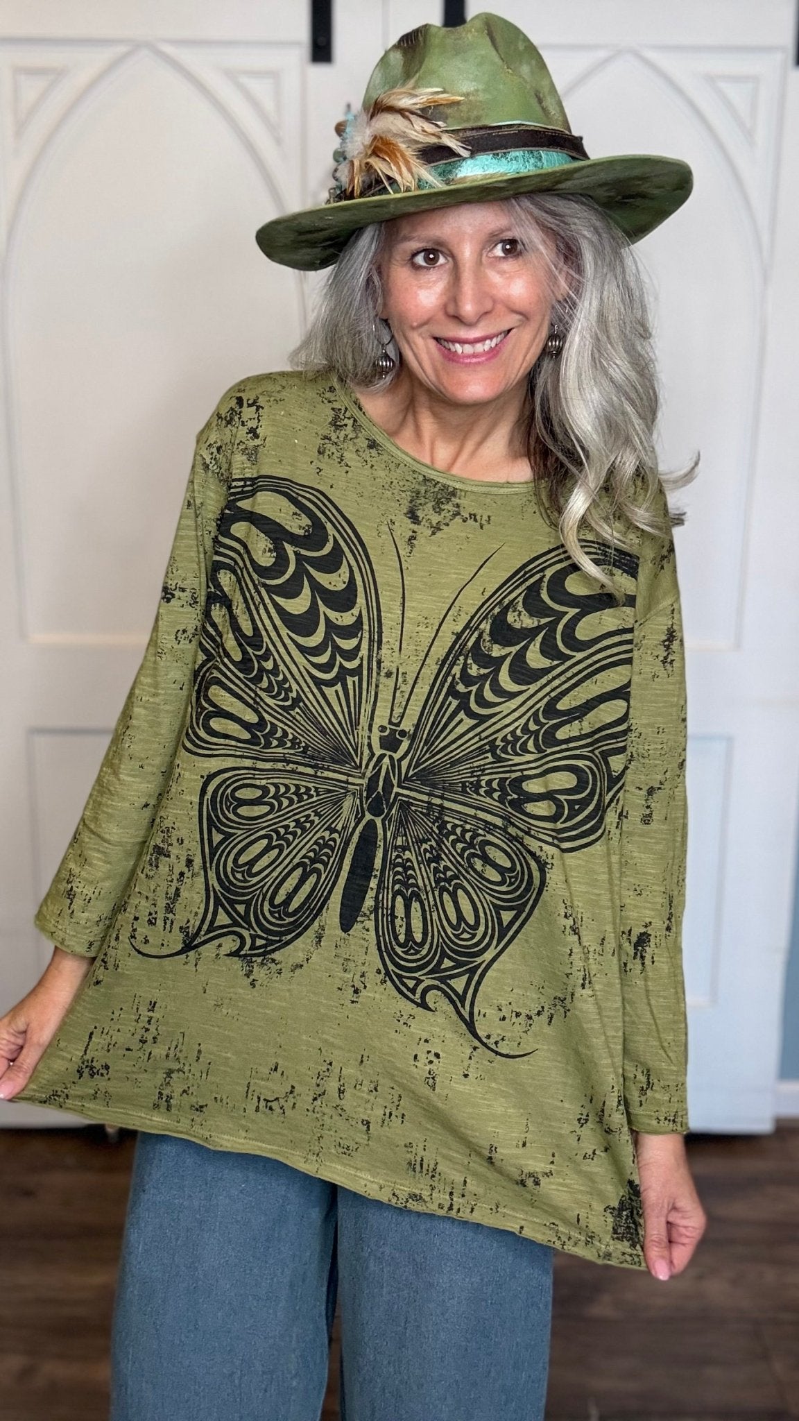 Olive Butterfly Top - Vintage Vault Boutique