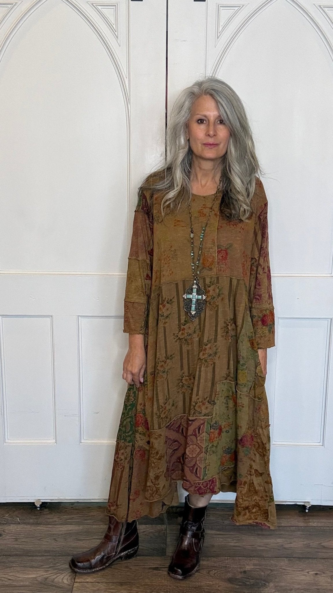 Floral Patchwork Long Knit Dress - Vintage Vault Boutique