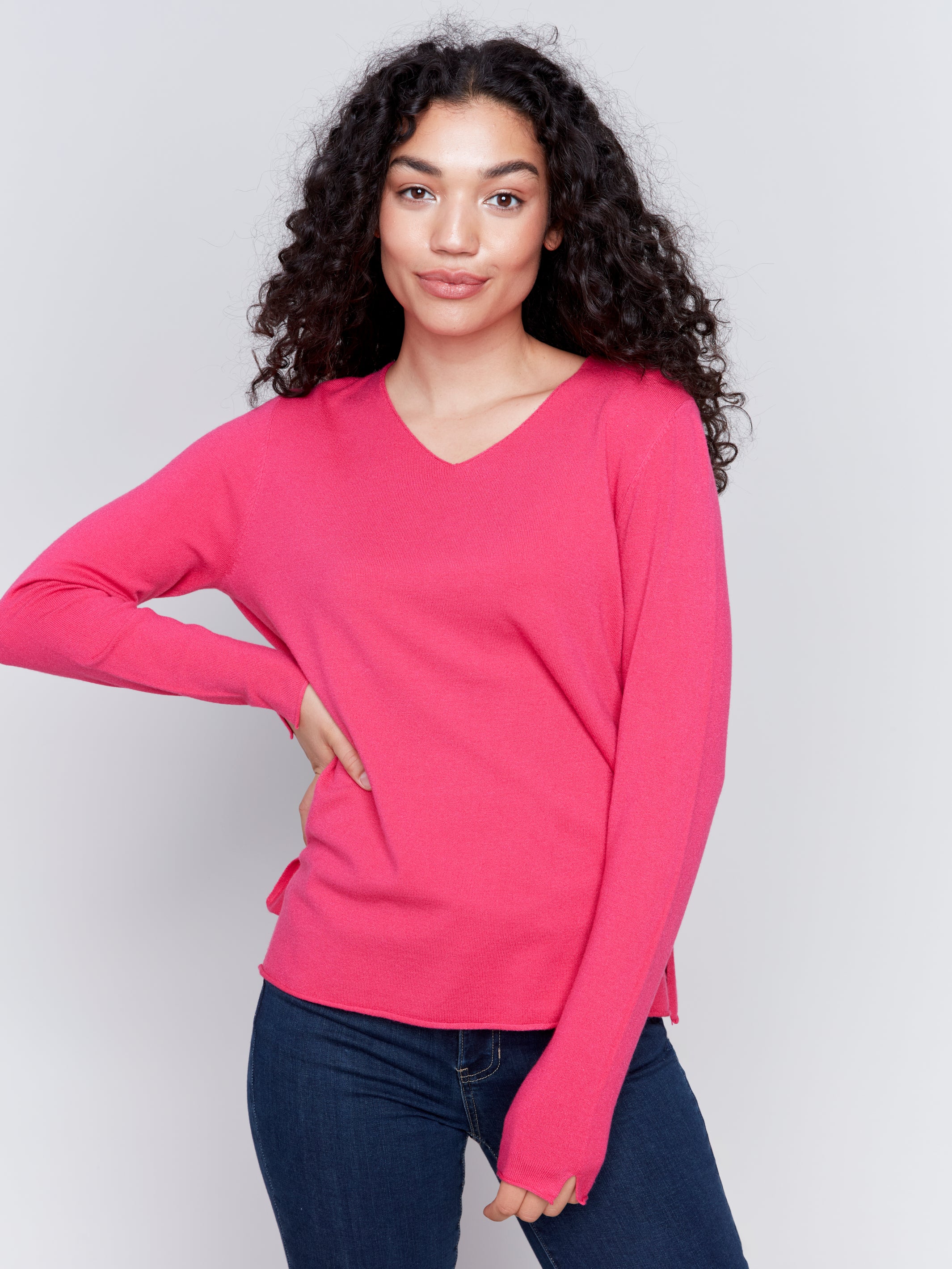 Magenta V-Neck Sweater
