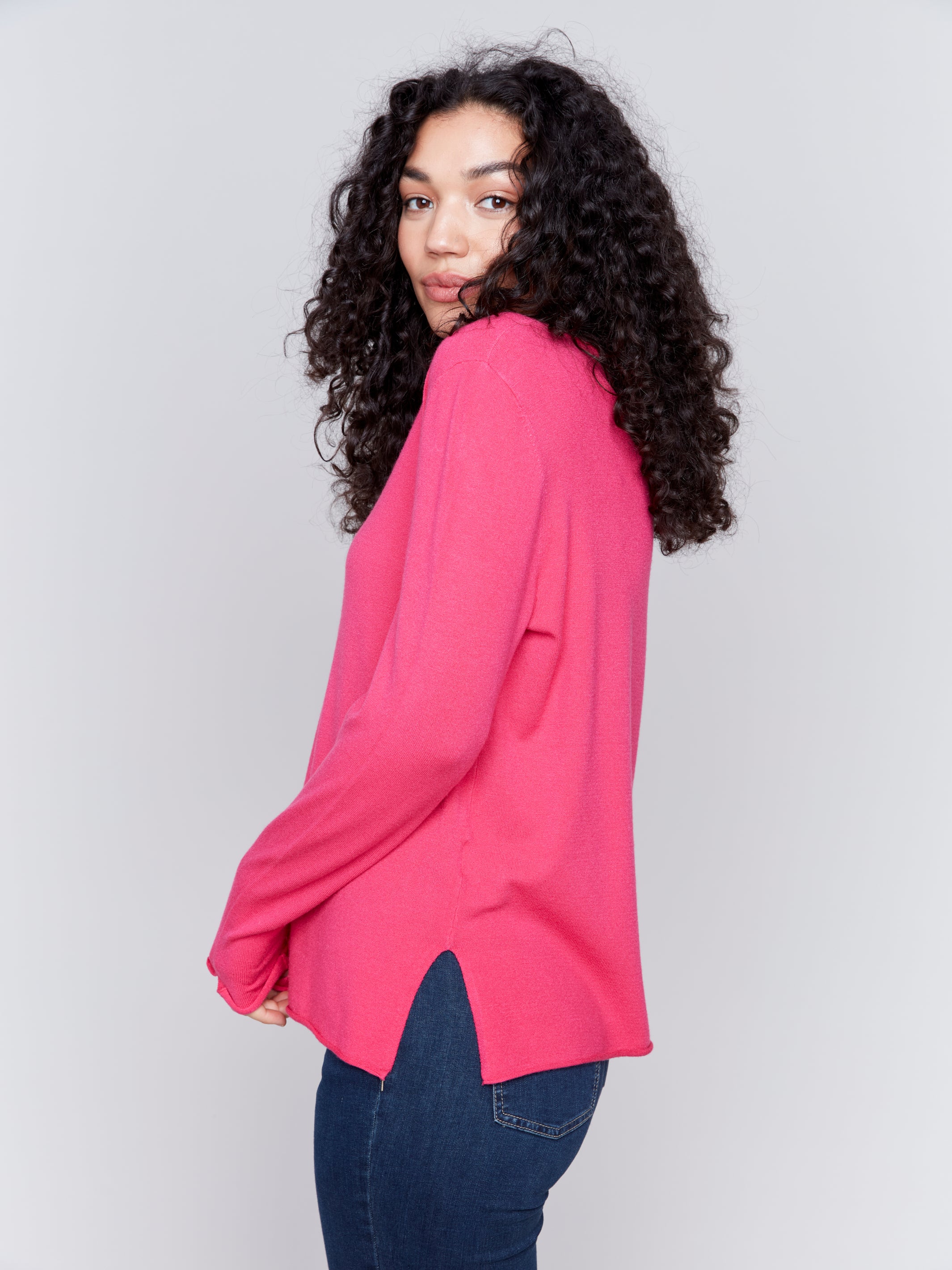 Magenta V-Neck Sweater