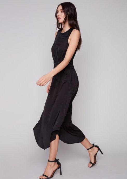 Crewneck Dress with Elastic Smocking at Waist  Black S & XXL