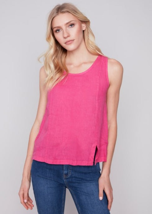 Sleeveless Linen Slit Top Punch