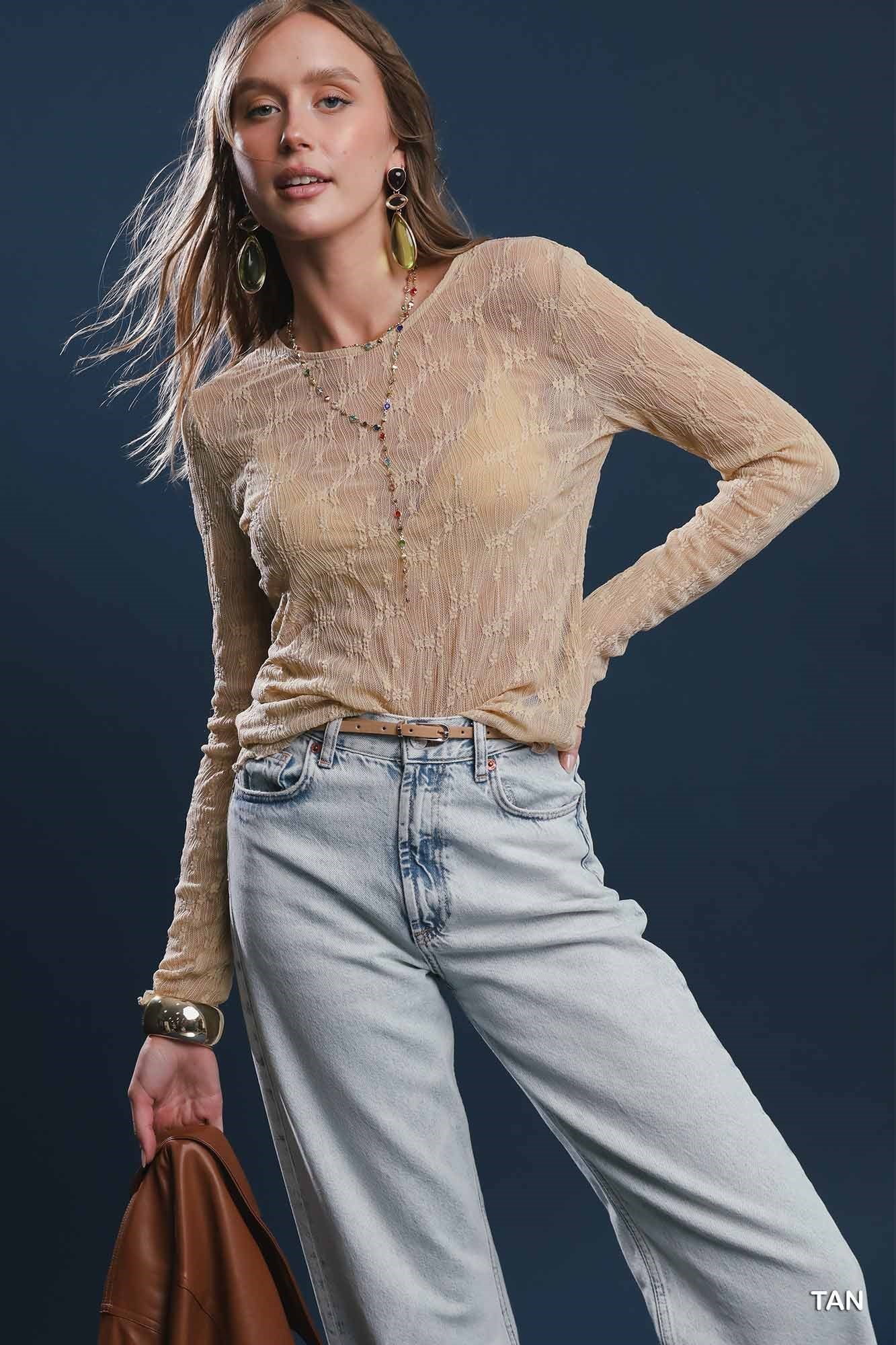 Tan Lace Long Sleeve