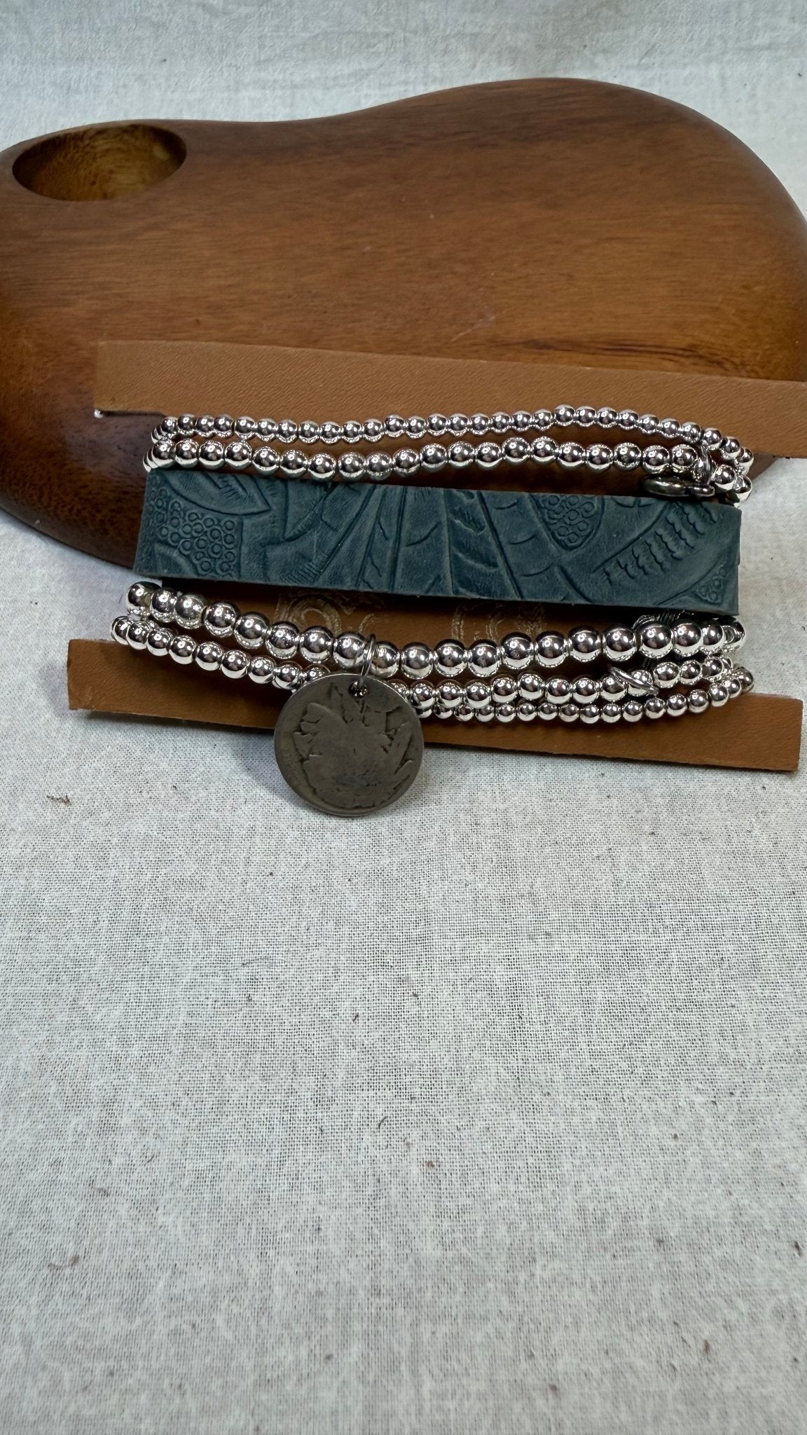 Hide and Silver Stretch Stack - Vintage Vault Boutique