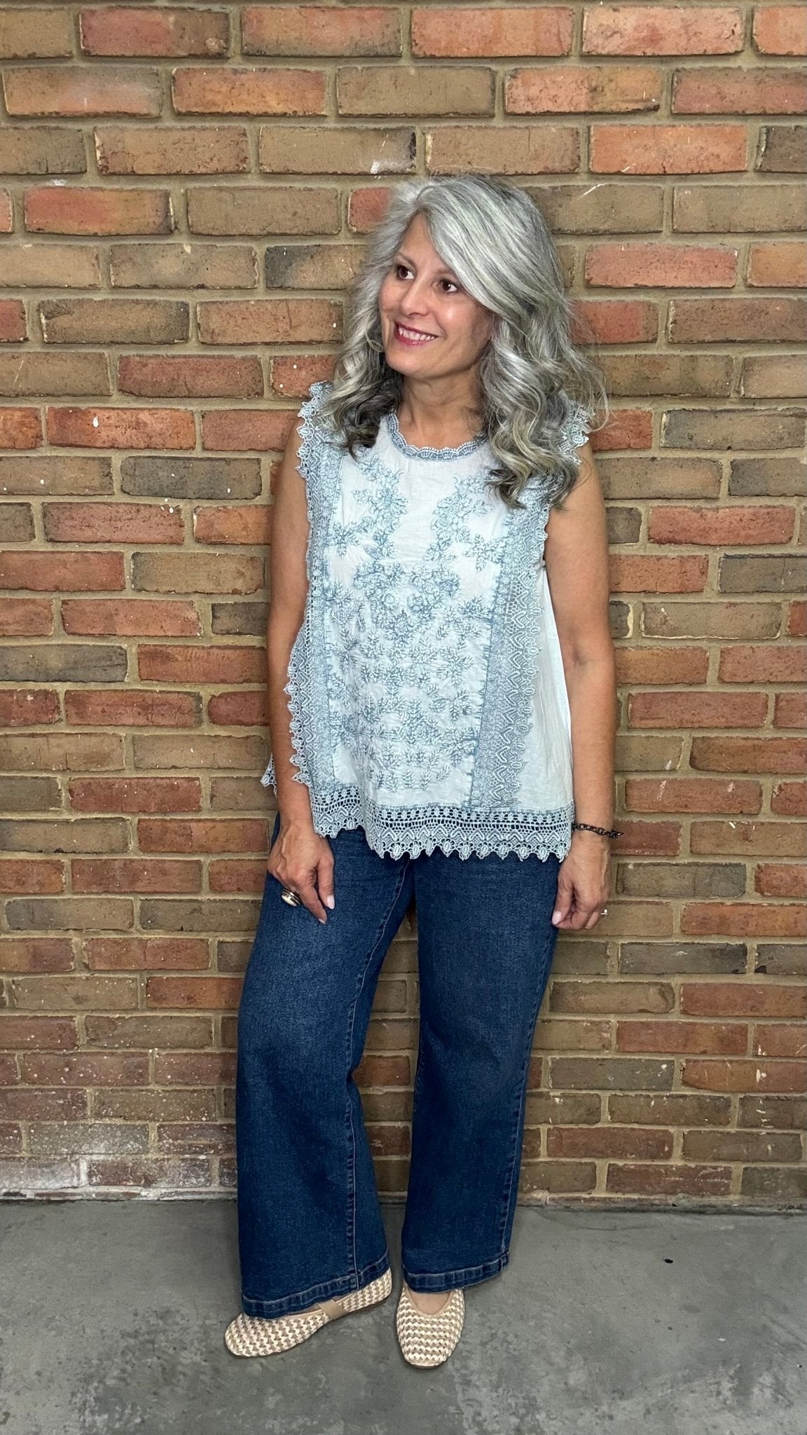 Denim Blue Sleeveless Blouse - Vintage Vault Boutique