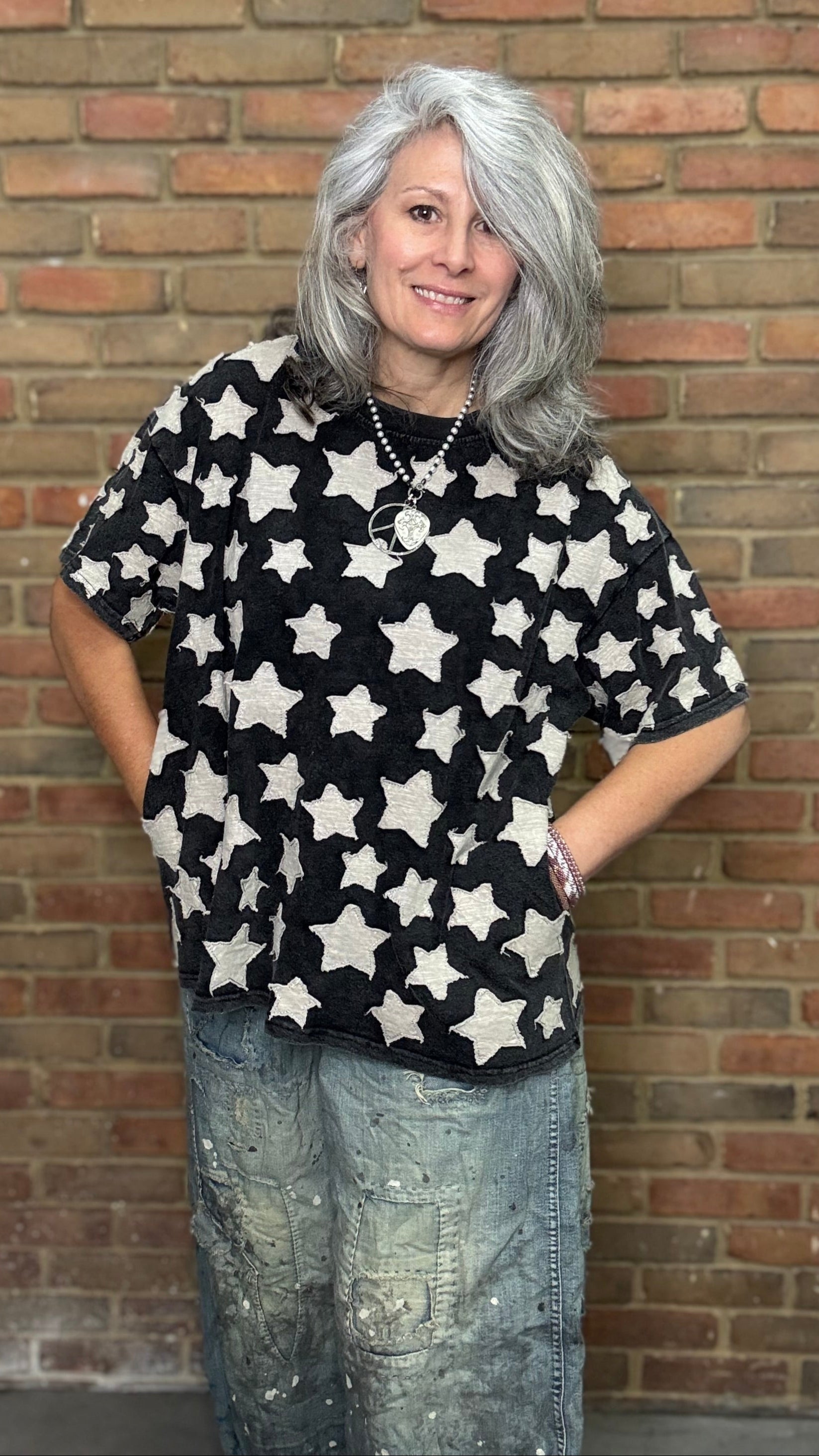 Star Patch Round Neck T-Shirt