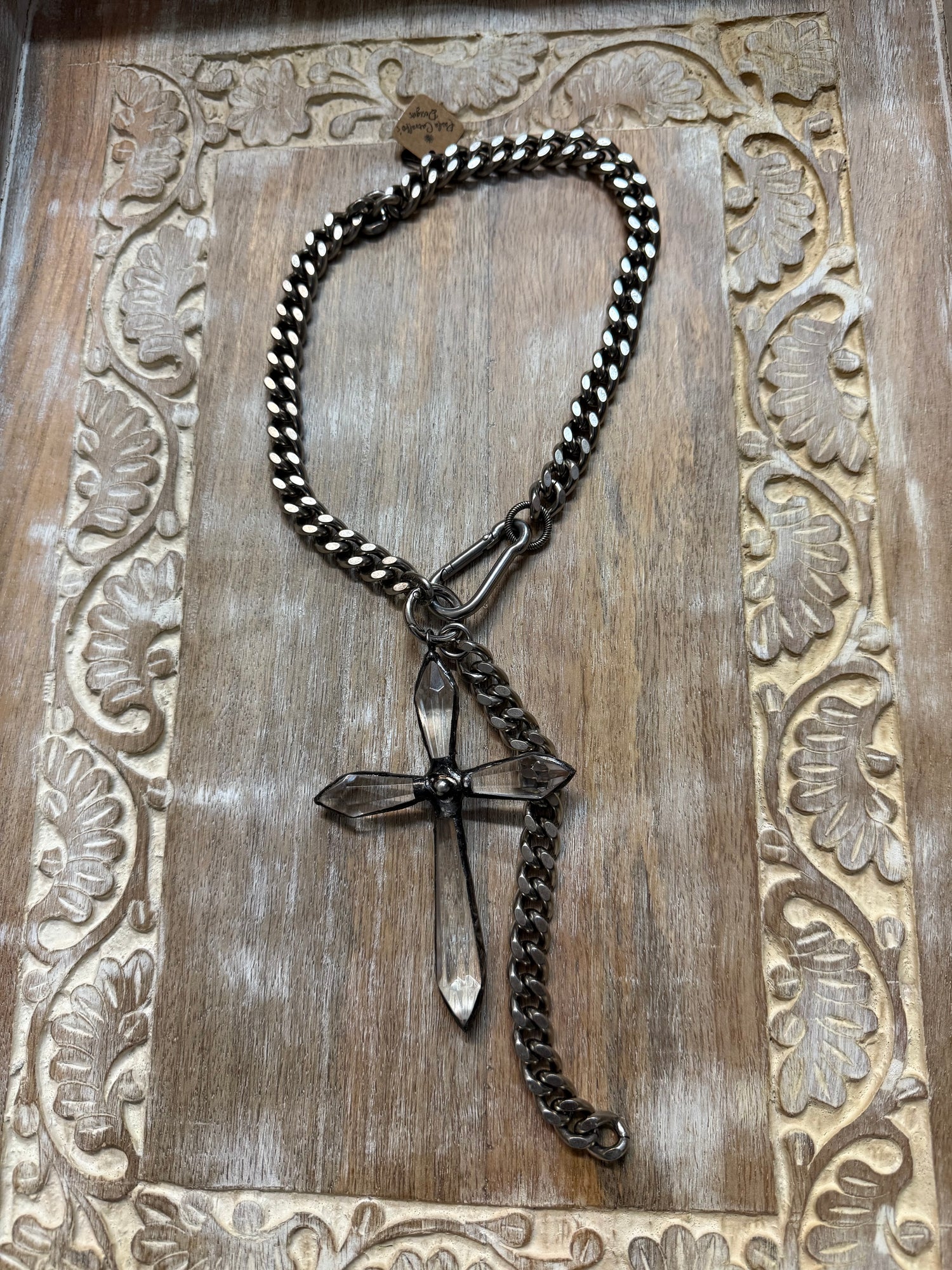 Large Crystal Cross on Curb Chain Necklace