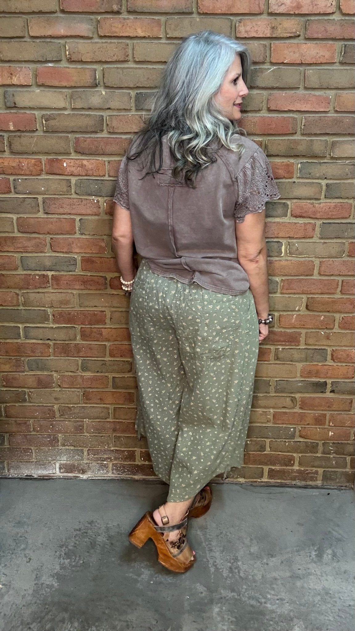 Green Floral Tie Pant - Vintage Vault Boutique