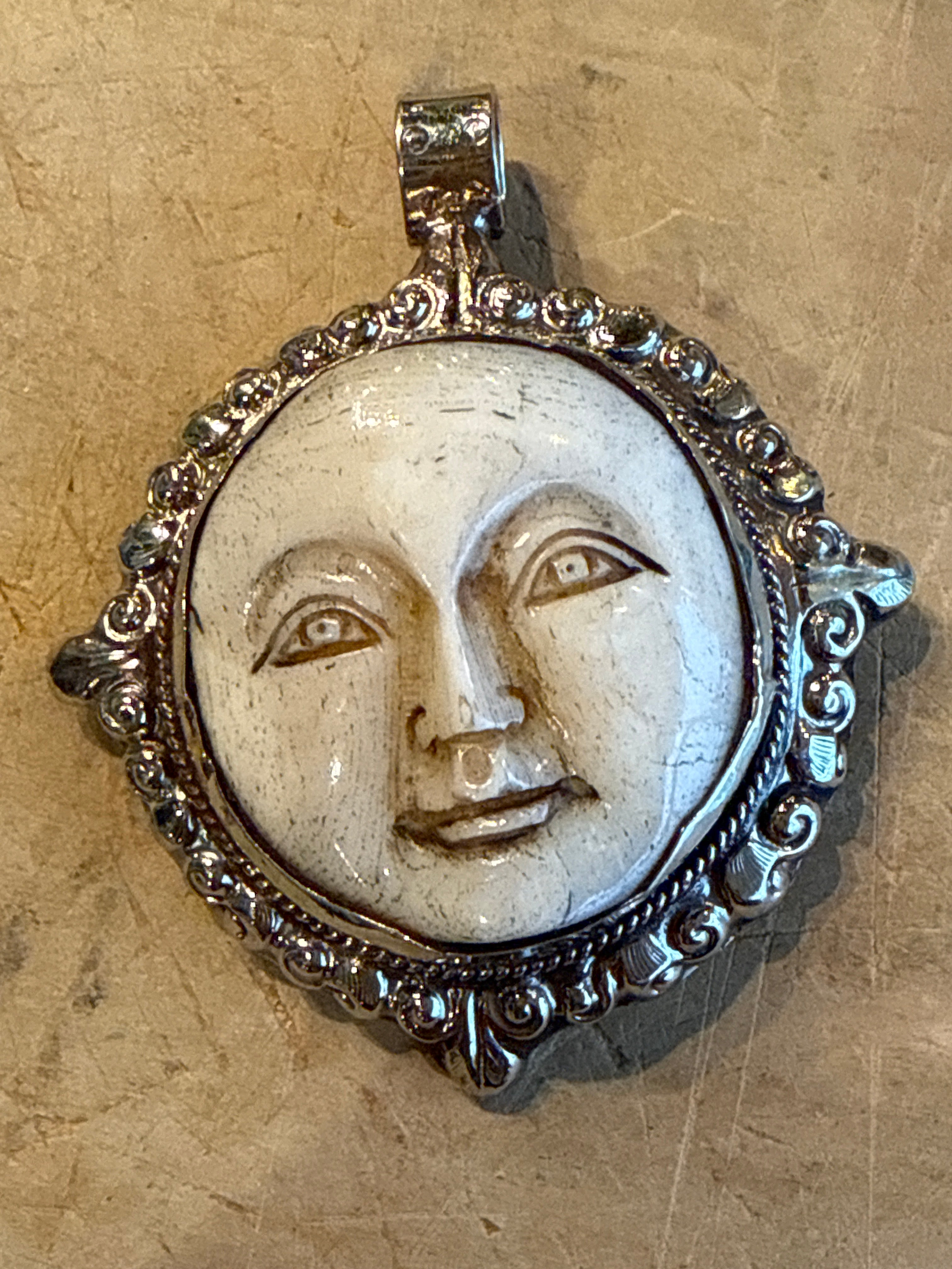 Bone Full Moon Face Pendant