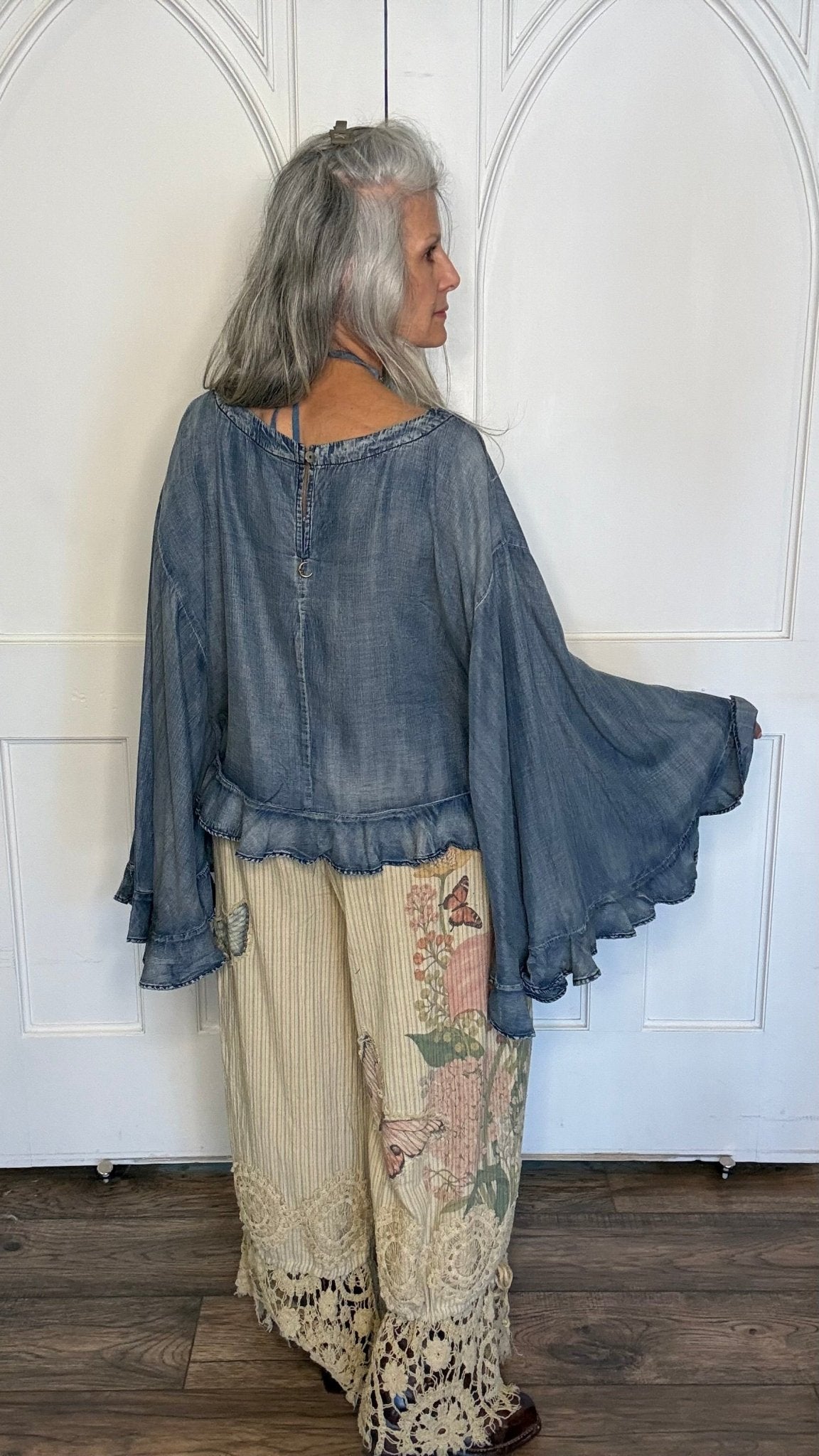 Blooming Grace Top -Chambray - Vintage Vault Boutique