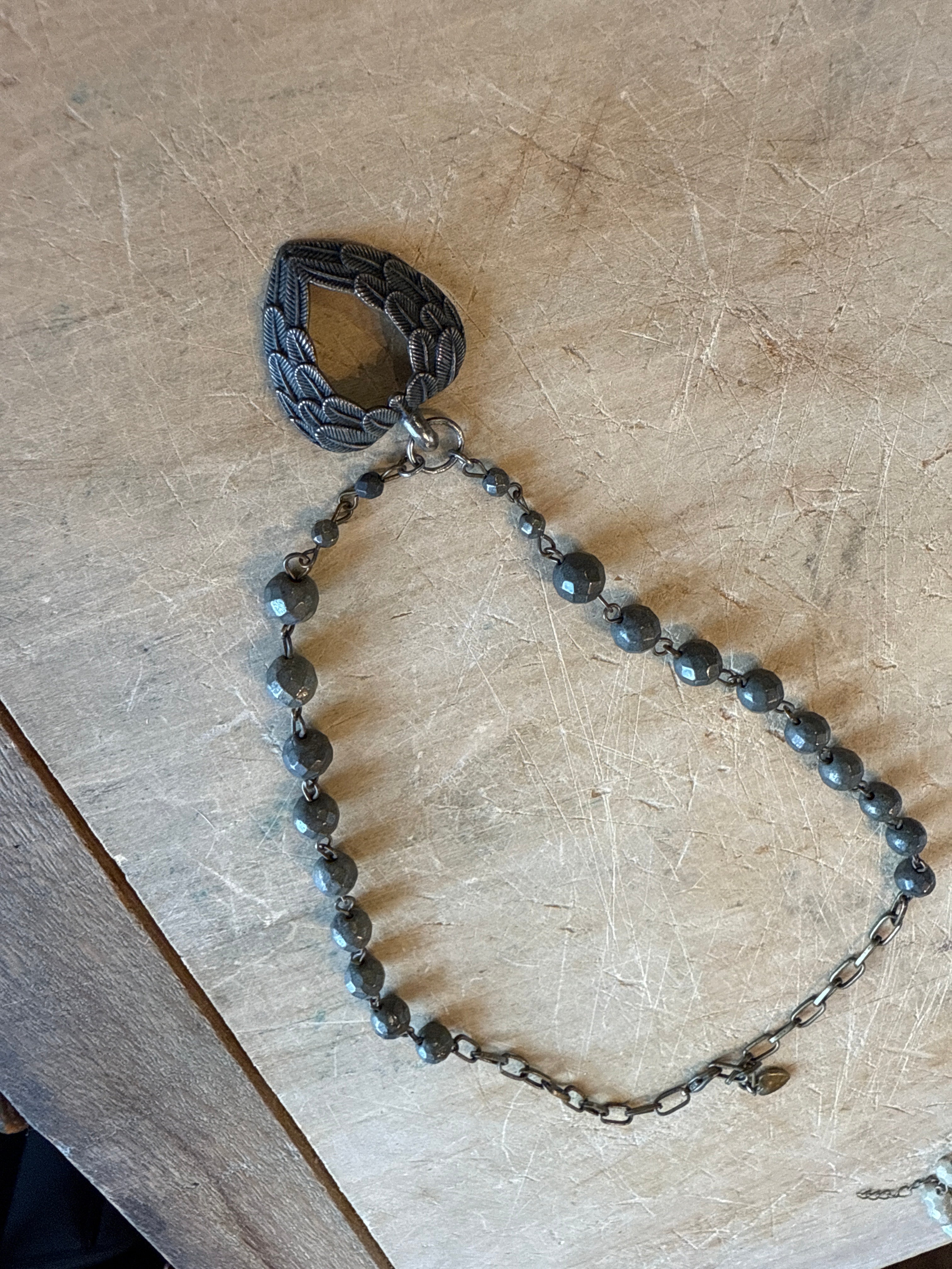 Feathered Heart on Pyrite Bead Necklace