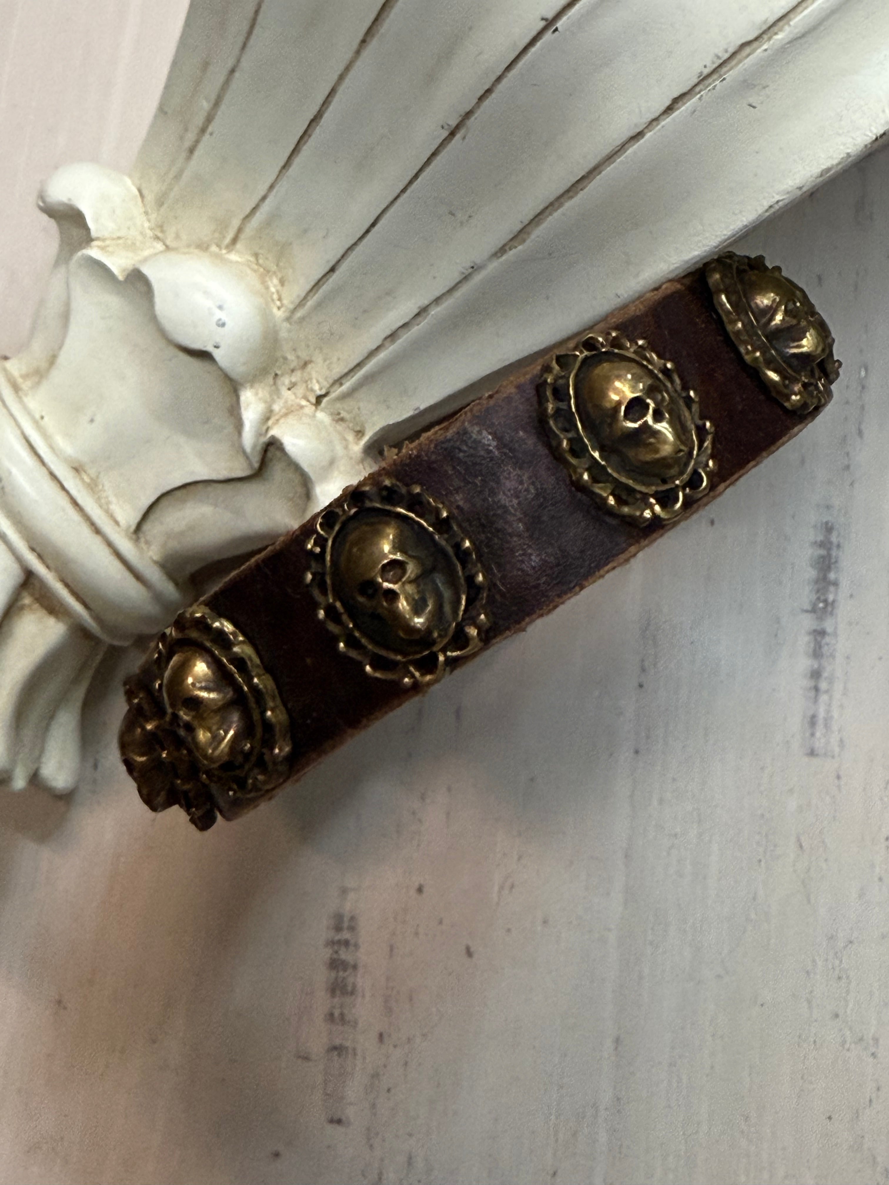 Multiple Skulls Leather Snap Bracelet