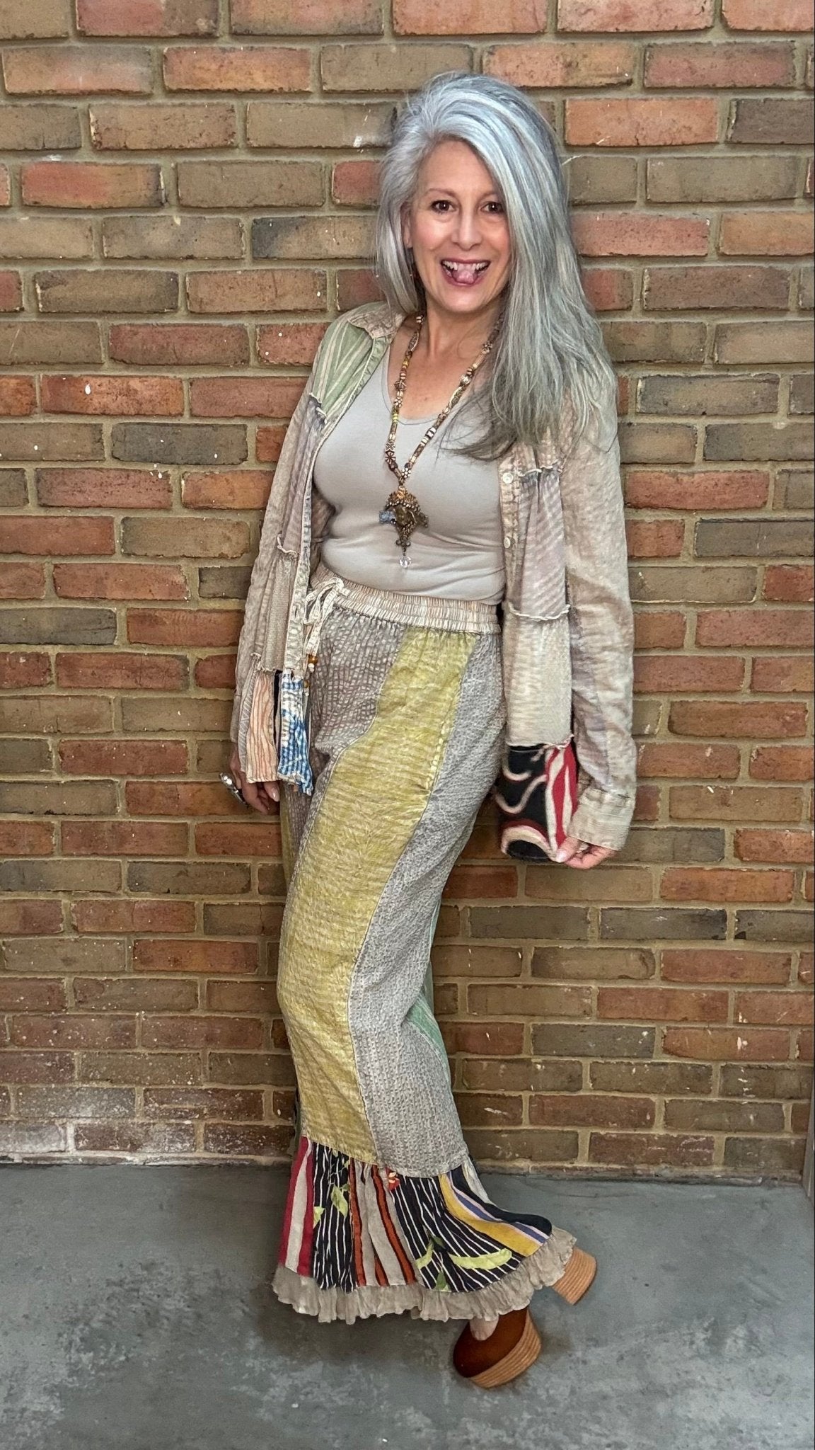 Boho Patchwork Stripe Pant - Vintage Vault Boutique