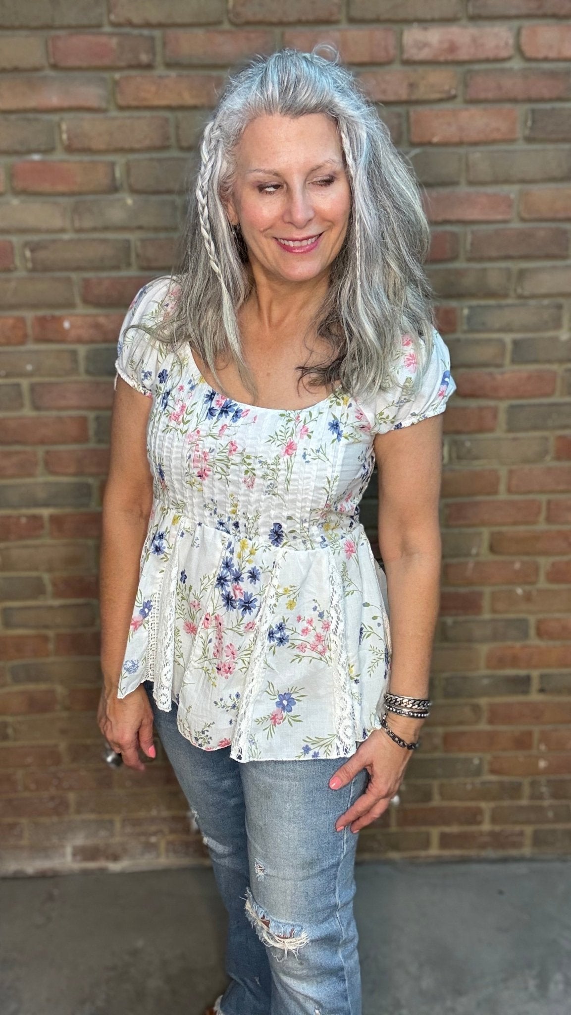 Pin Tuck Pleat Floral Top - Vintage Vault Boutique