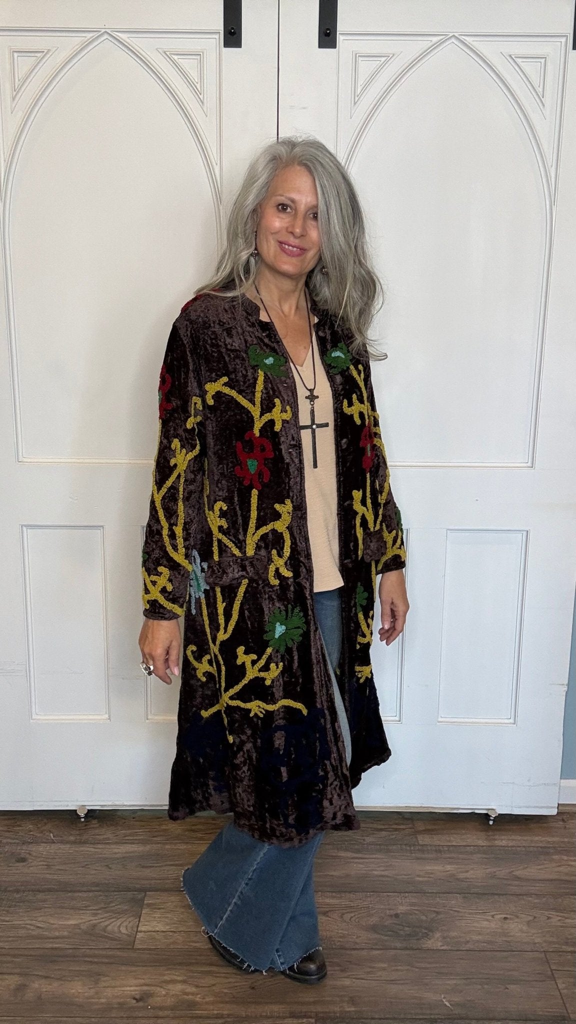 Aubergine Velvet Button Front Jacket - Vintage Vault Boutique