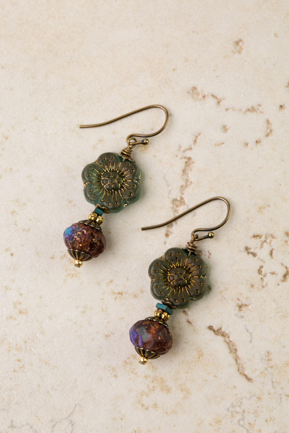 Czech Glass Flower Earrings E111