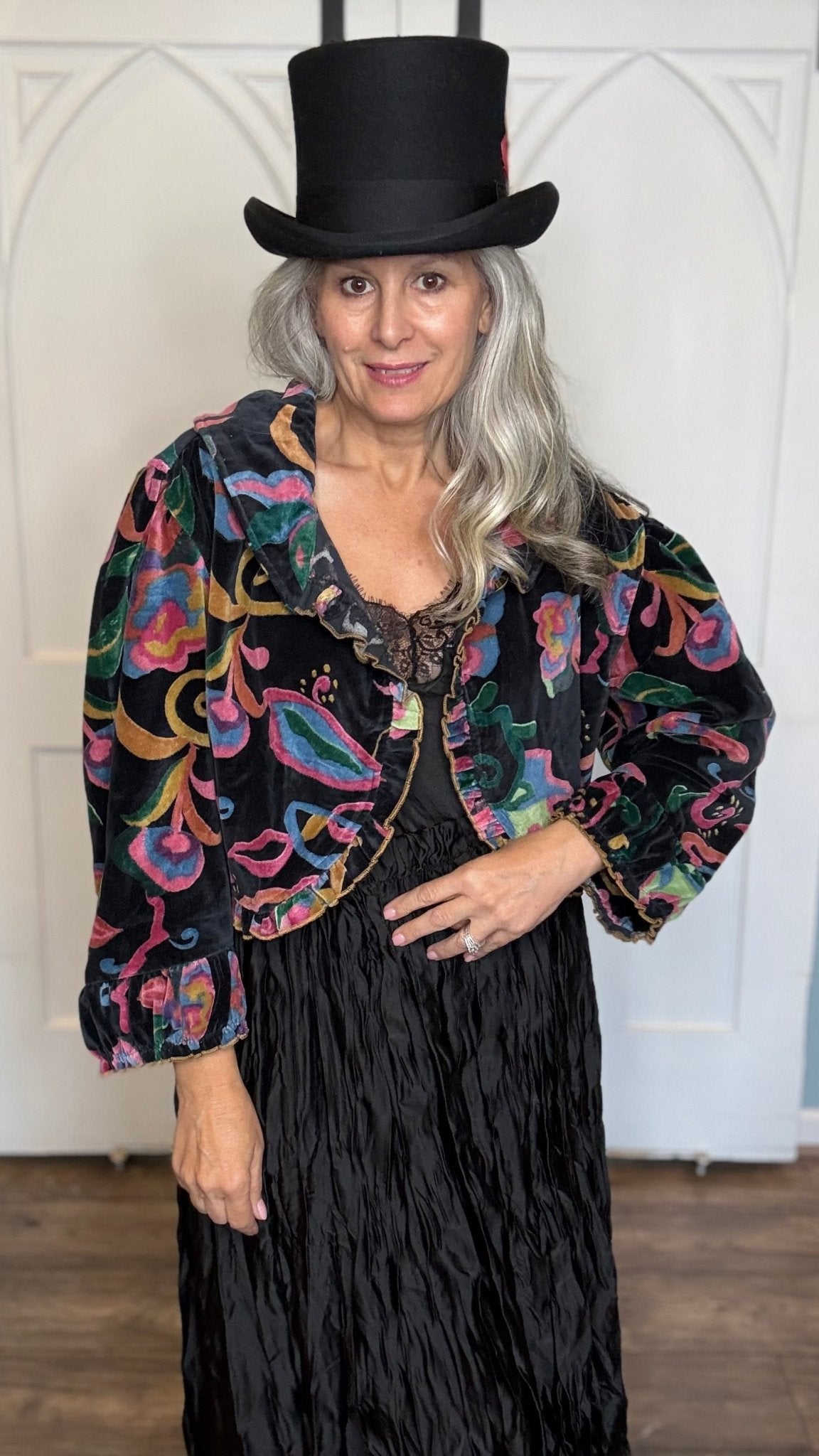 Black Velvet Crop Jacket - Vintage Vault Boutique