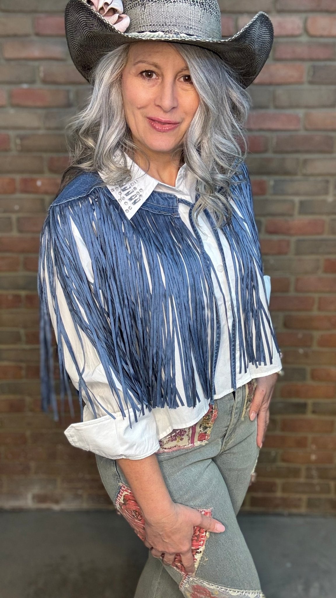Blue Fringed Collar - Vintage Vault Boutique