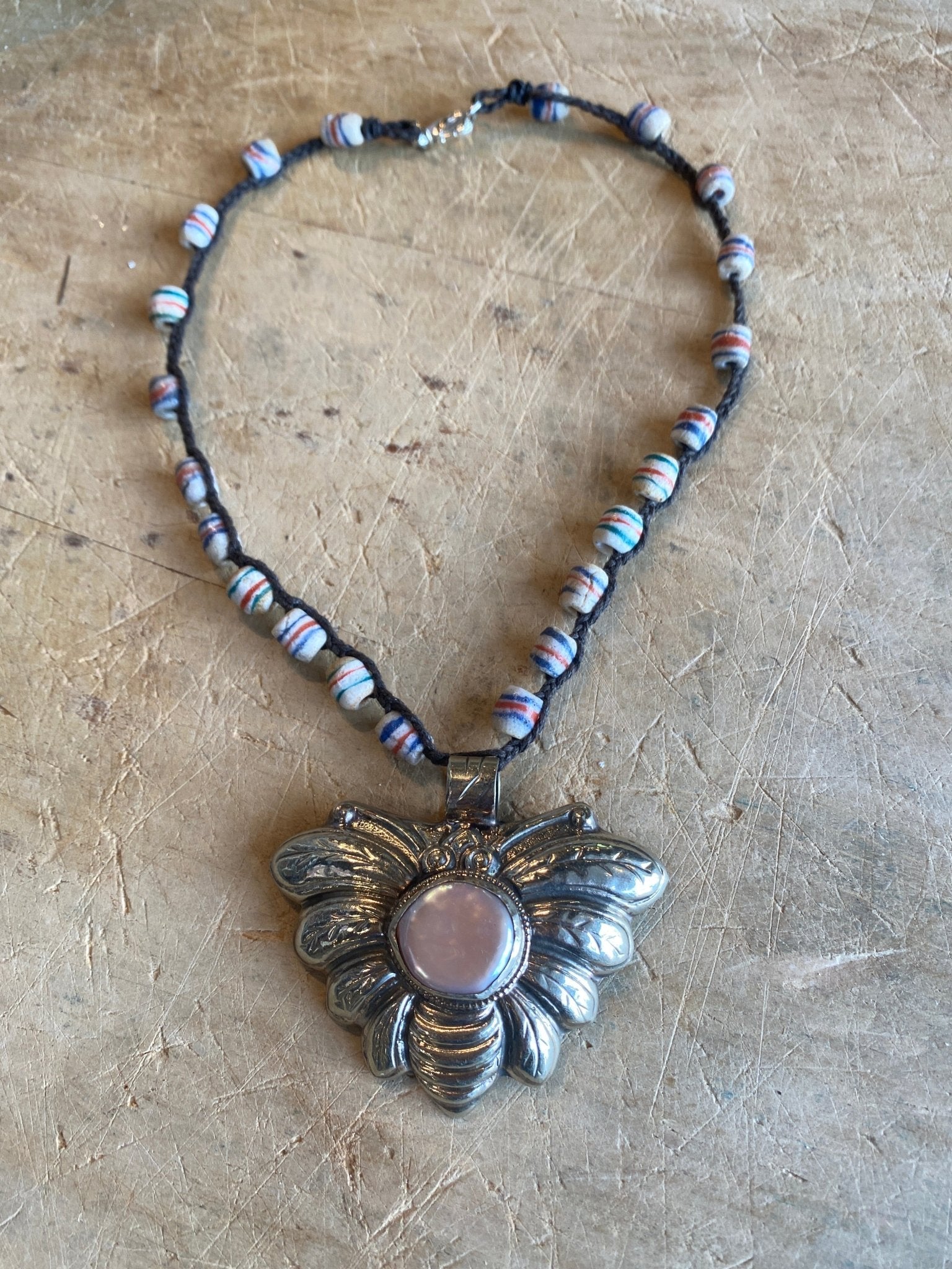 Mother of Pearl Moth Necklace - Vintage Vault Boutique
