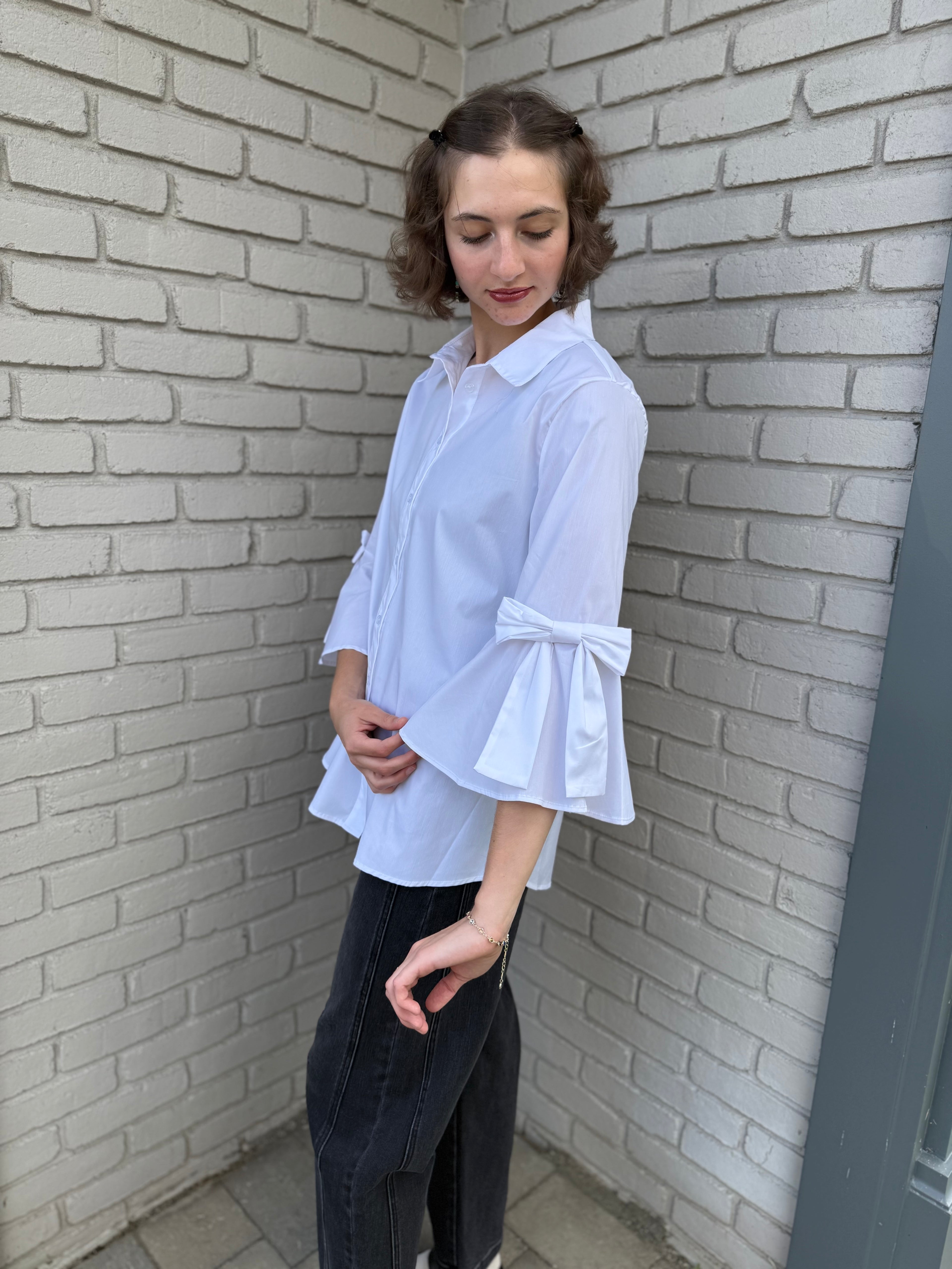 White Shirt with Bow Accent