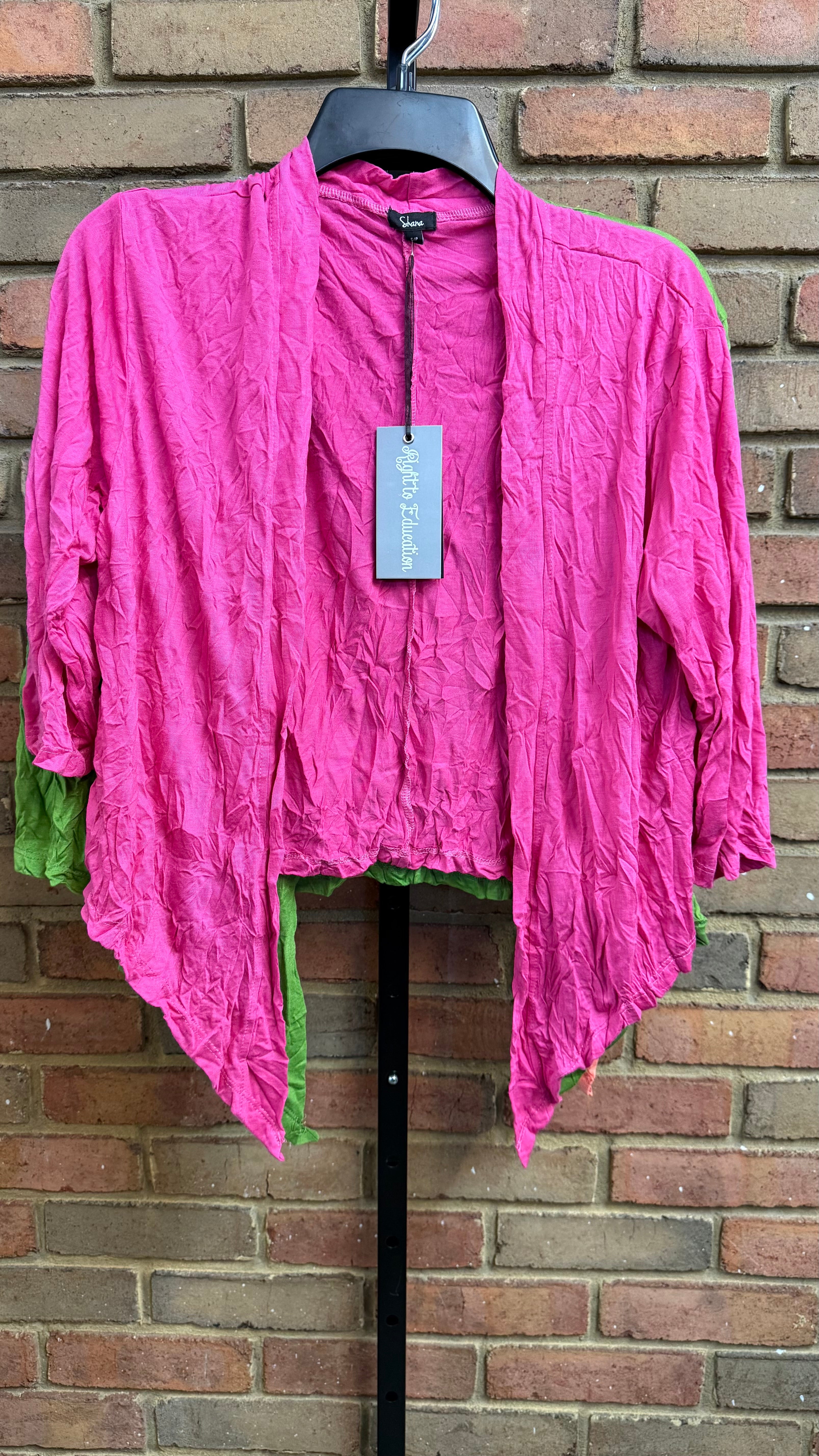 Solid Crinkle Tie Cardi Pink