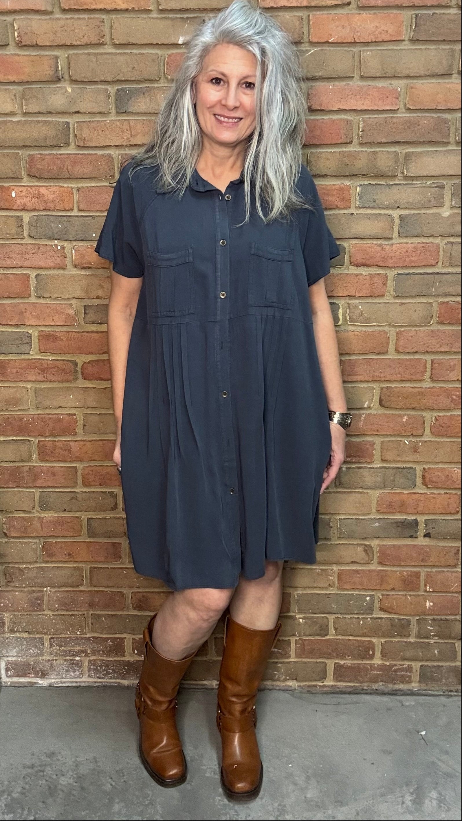 Charcoal PIntuck Shirt/Dress