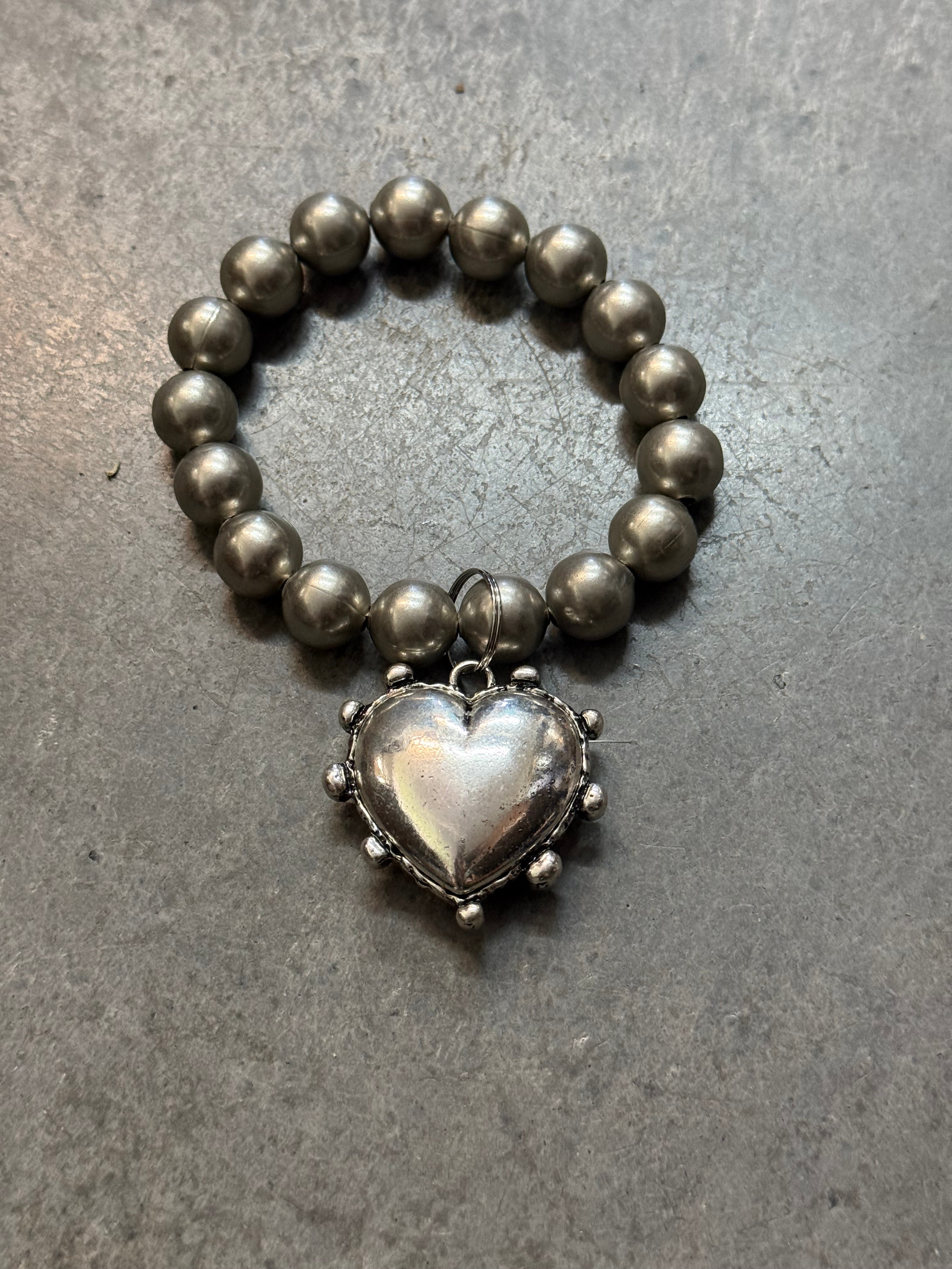 Silver Puff Heart Stretch Bracelet
