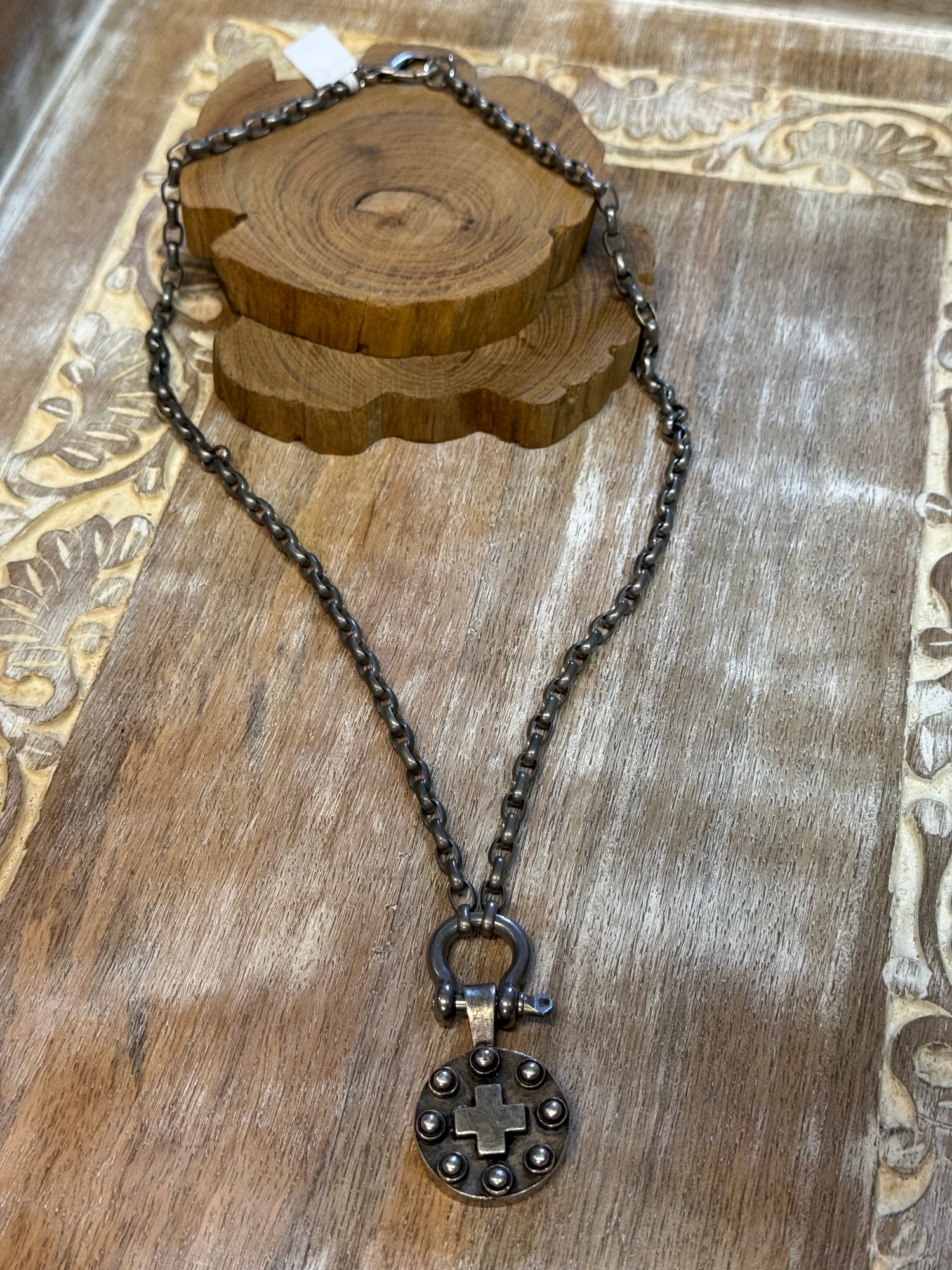 Small Cross Coin on Shackle Necklace