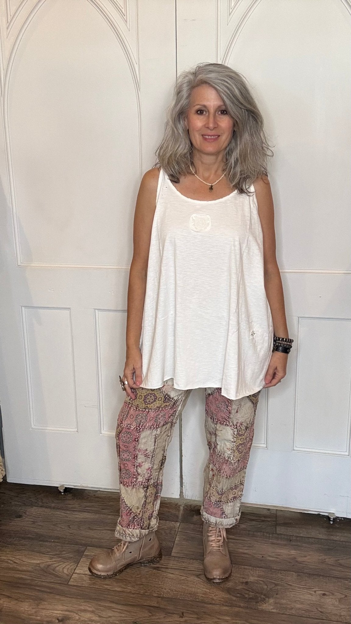 Cream Cami with Lace Inset and Raw Edges - Vintage Vault Boutique