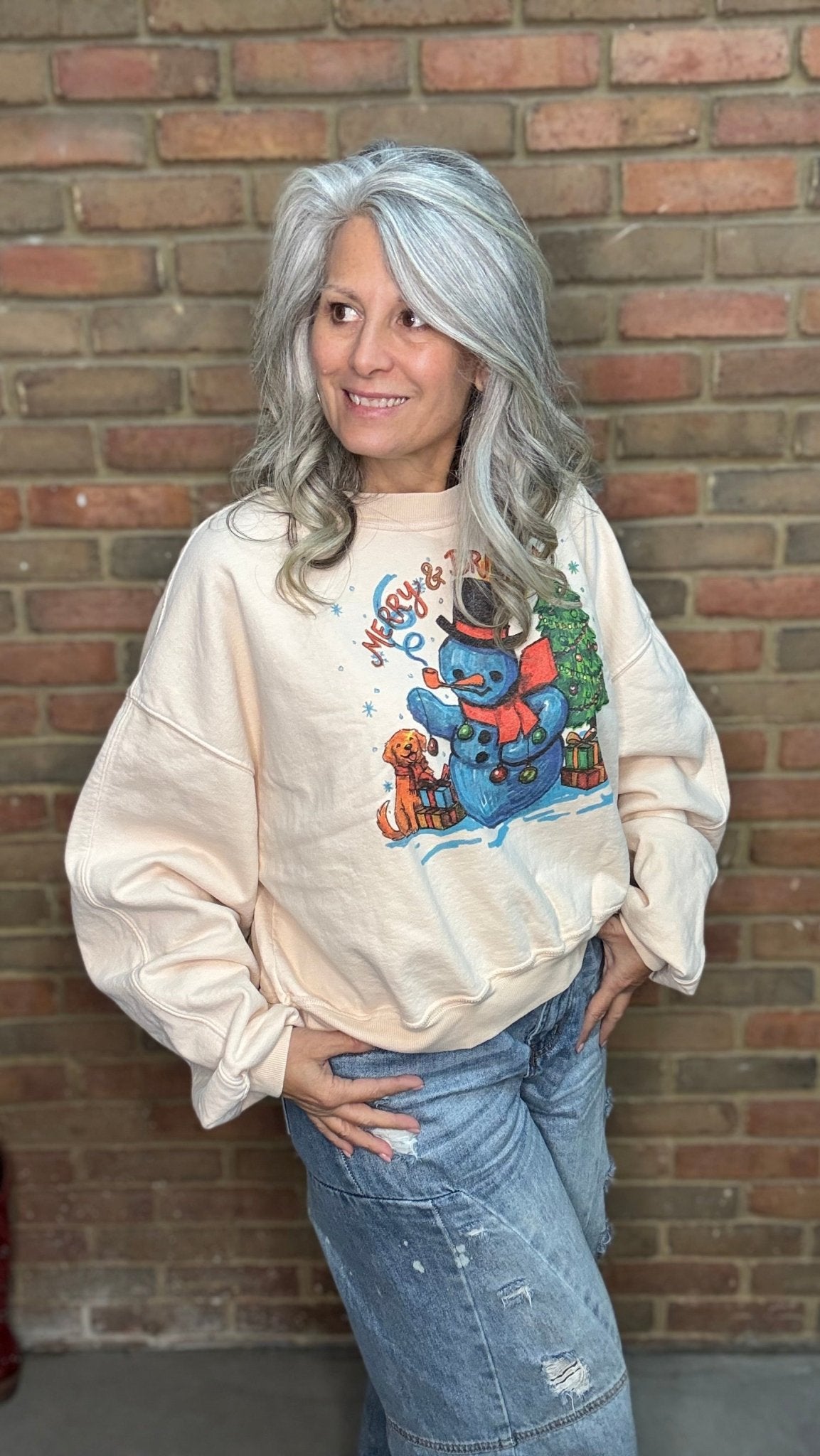 Hand Painted Snowman Sweatshirt - Vintage Vault Boutique