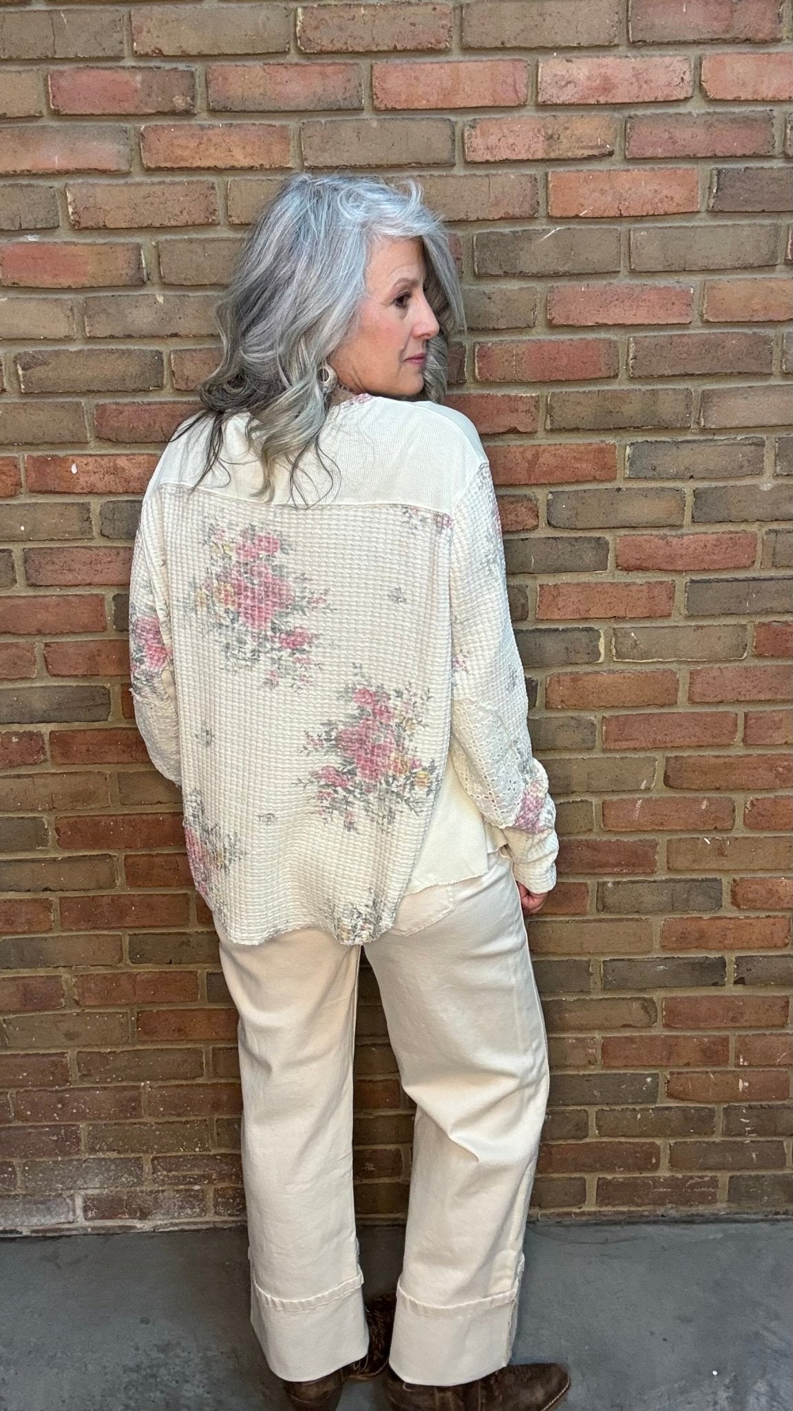 Waffle Floral Pull On Top - Vintage Vault Boutique