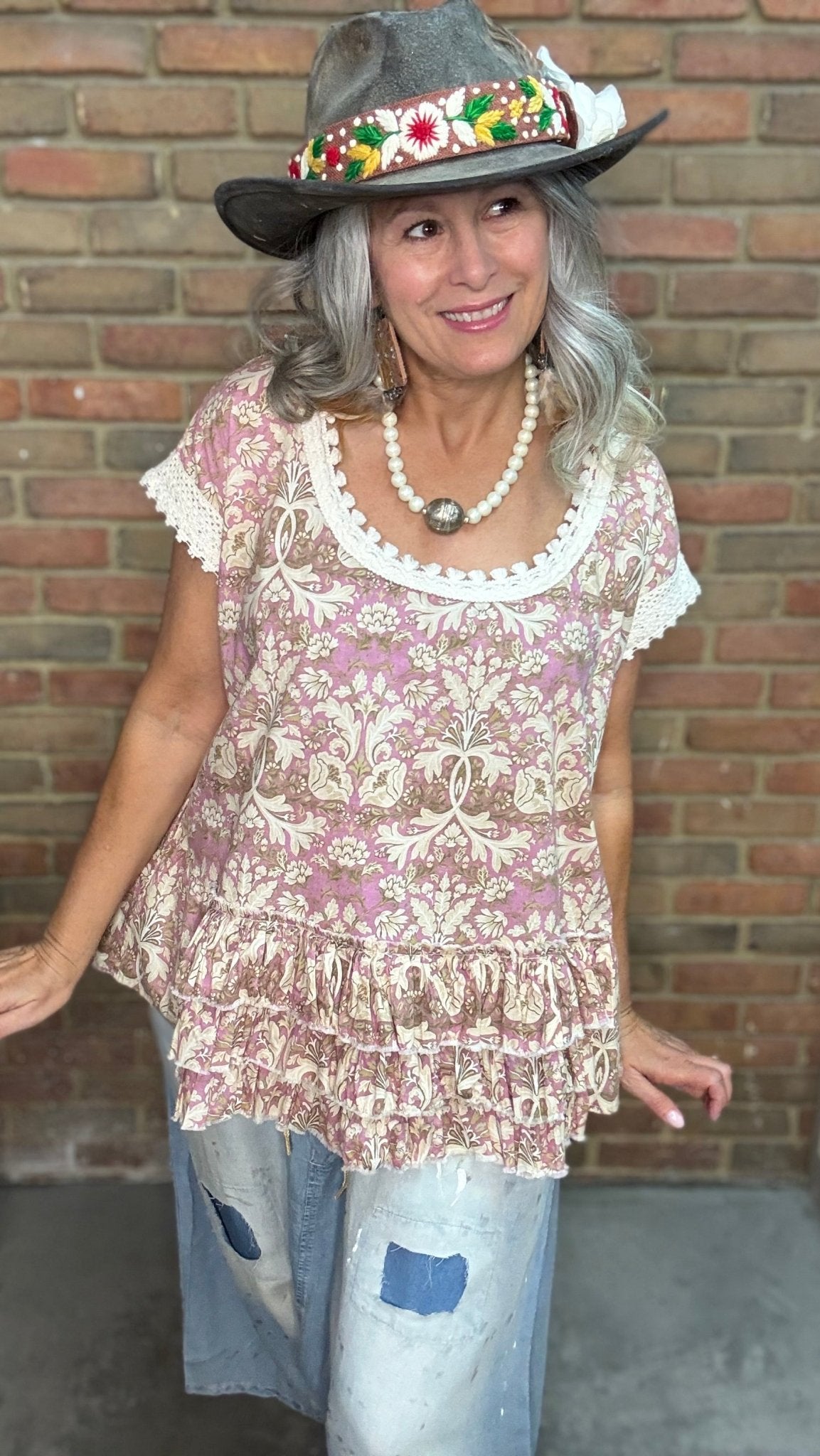 Floral Ruffle Hem Blouse - Vintage Vault Boutique