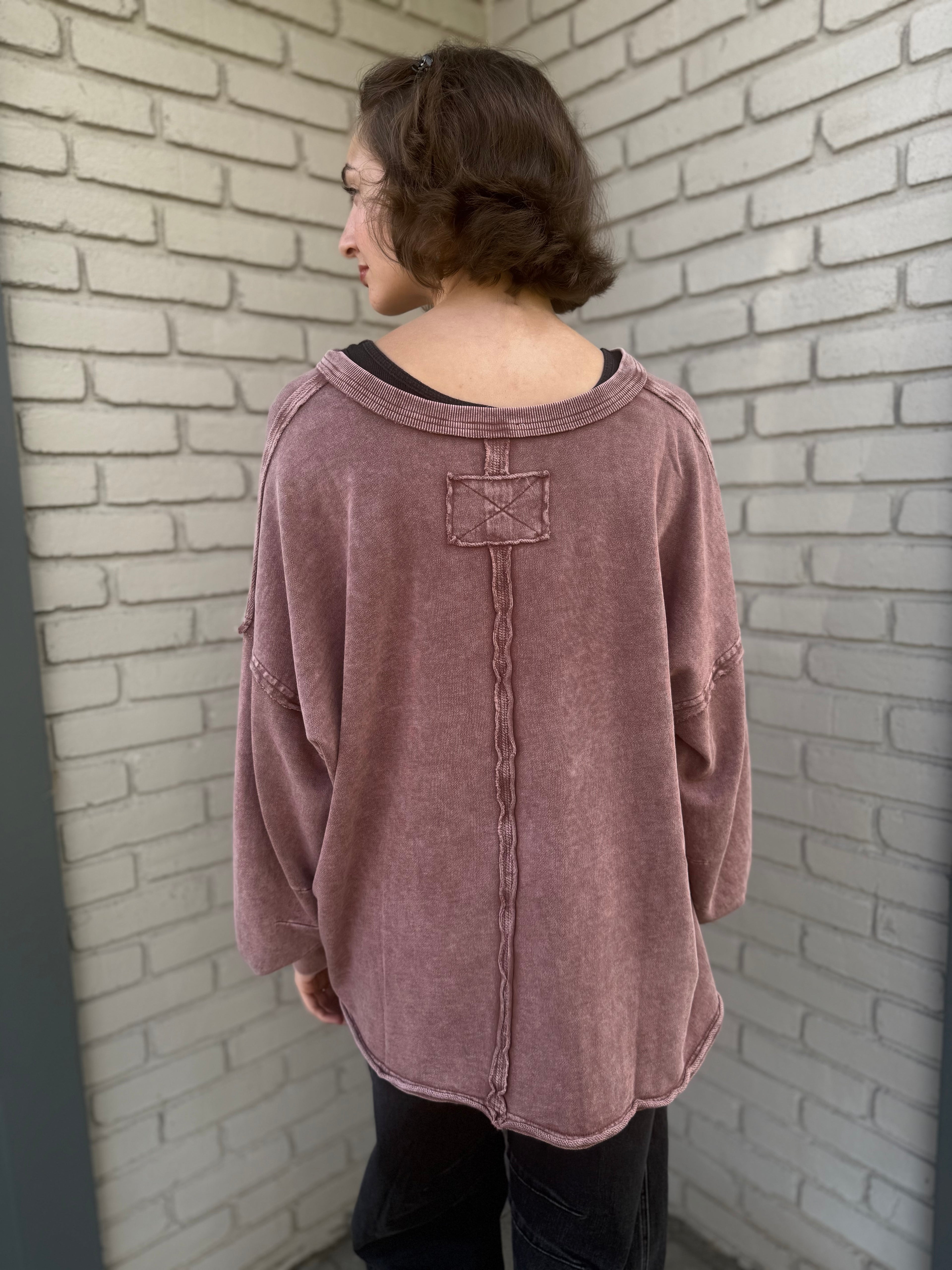 Red Bean V-Neck Oversized Sweatshirt